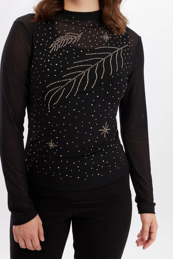 Frank Lyman Silver Diamante Knit Top - Black - Image 3
