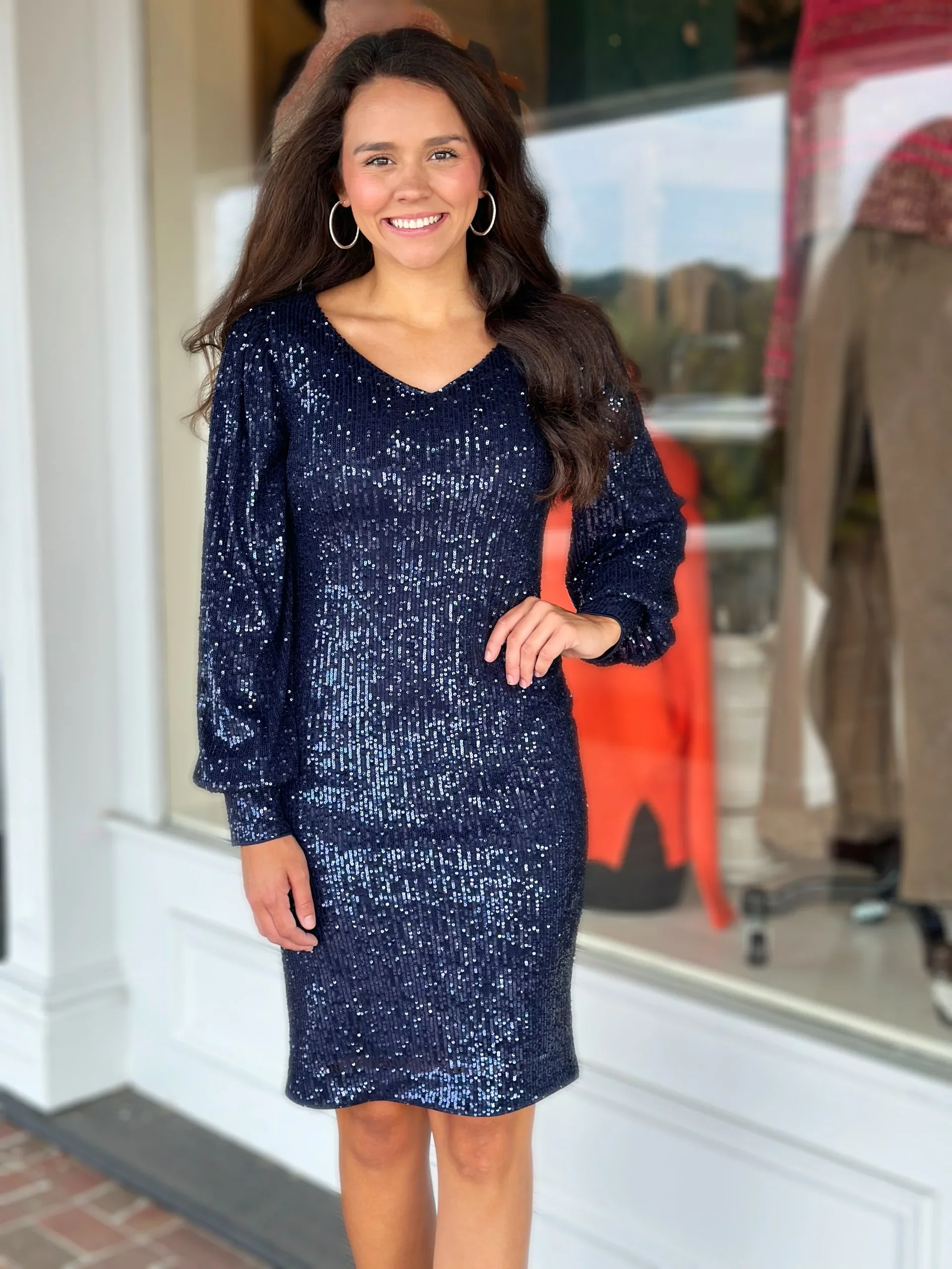 Frank Lyman Sequined Dress - Navy - Image 2
