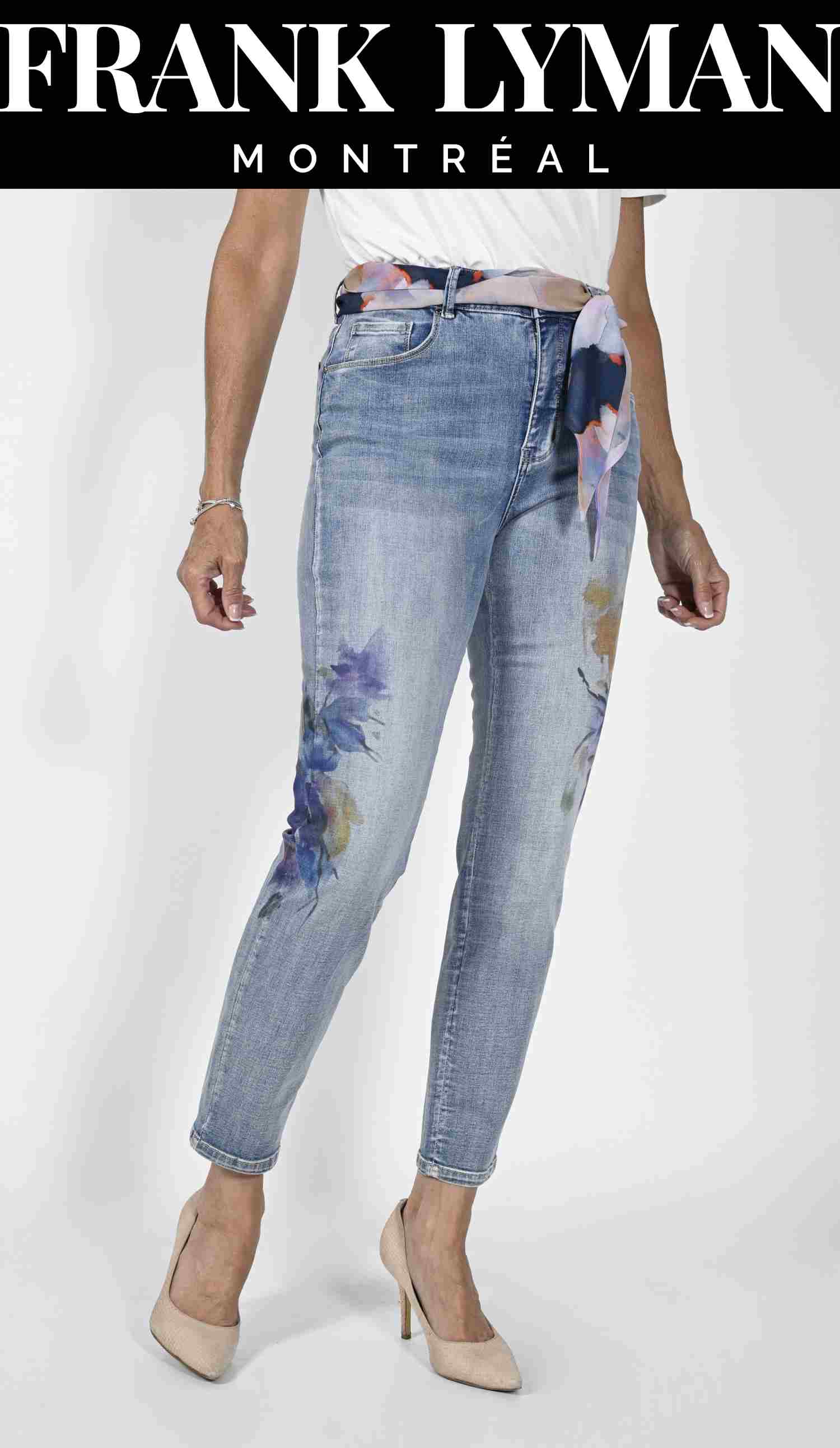 Frank Lyman Pale/Blue Woven Denim Pant