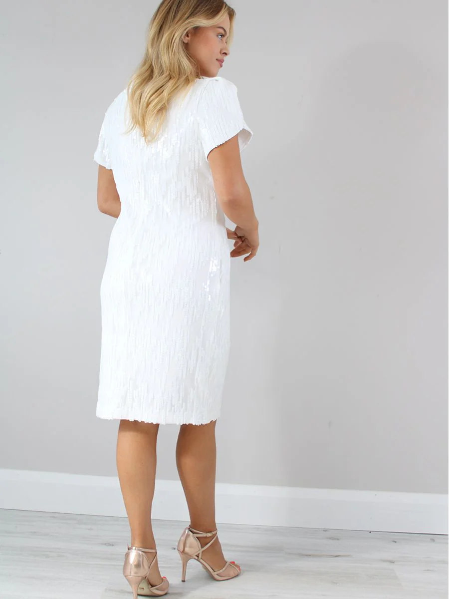 Frank Lyman Petal Sleeve Sequin Dress White - Image 3