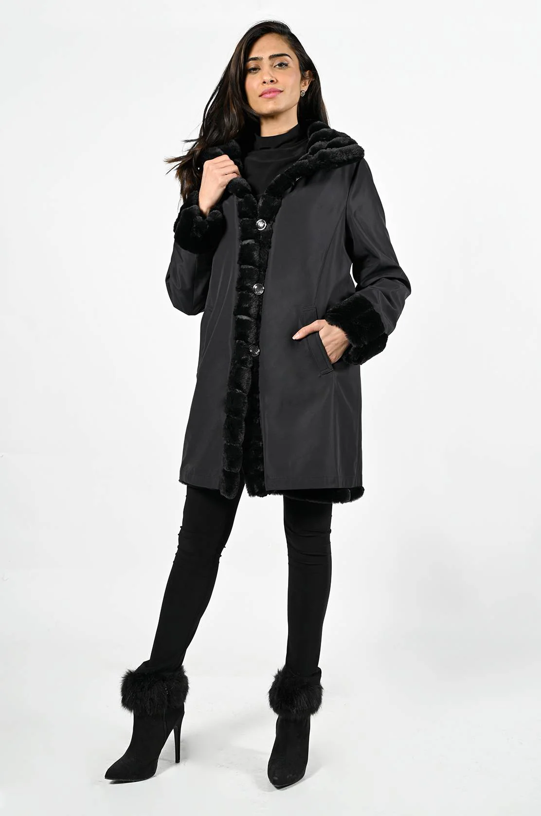 Frank Lyman Wear Two Ways Faux Fur Coat - Image 2