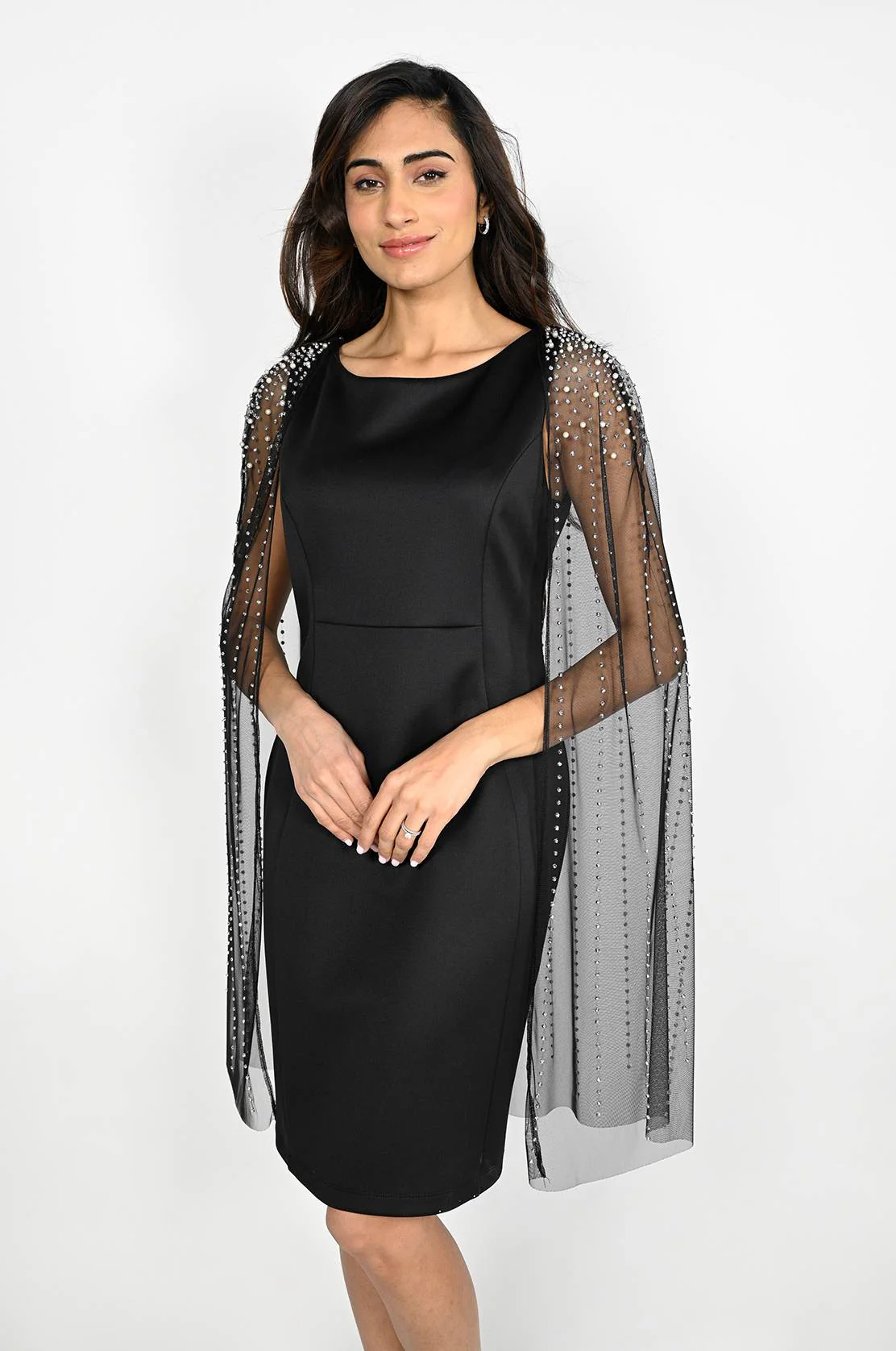 Frank Lyman Studded Cape Gown - Black