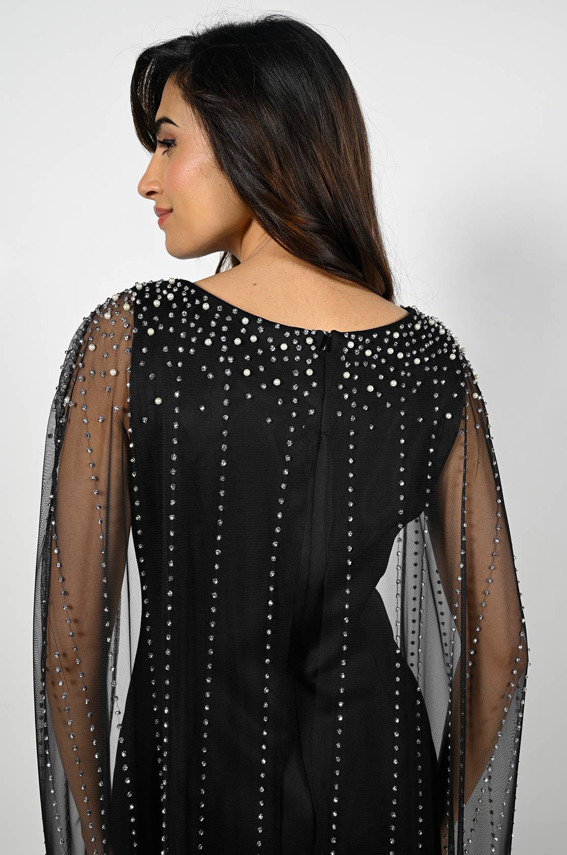 Frank Lyman Studded Cape Gown - Black - Image 5