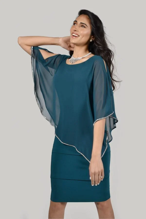 Frank Lyman Tiered Layer Overlay Dress - Evergreen