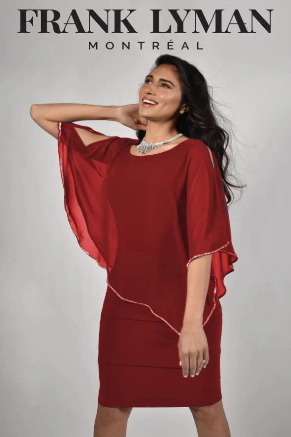 Frank Lyman Tiered Layer Overlay Dress - Tomato