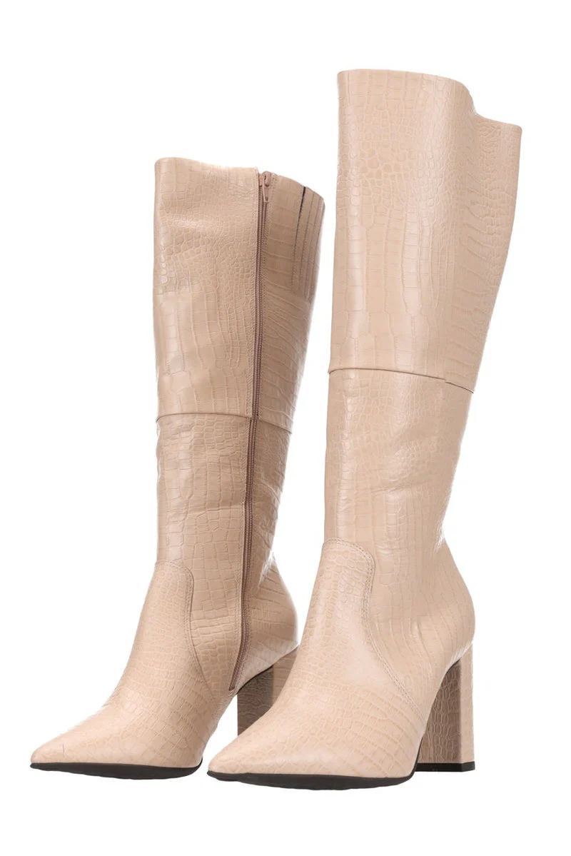 Hey Monday Kelsey Pointed Boot Nude Croc - Image 2
