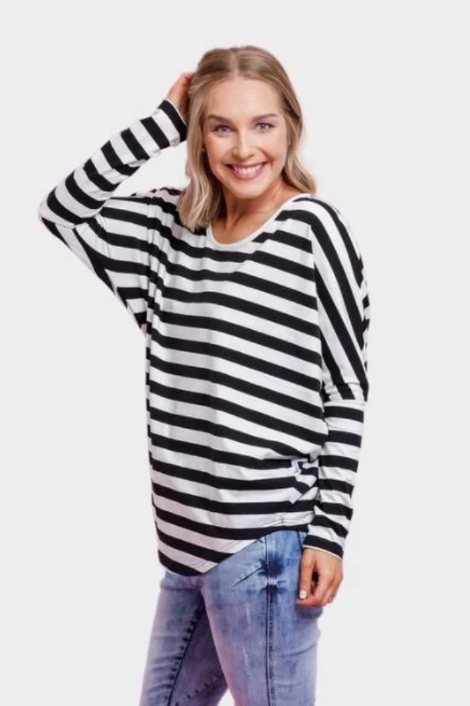 Home-Lee Batwing Tee - Black And White Stripe