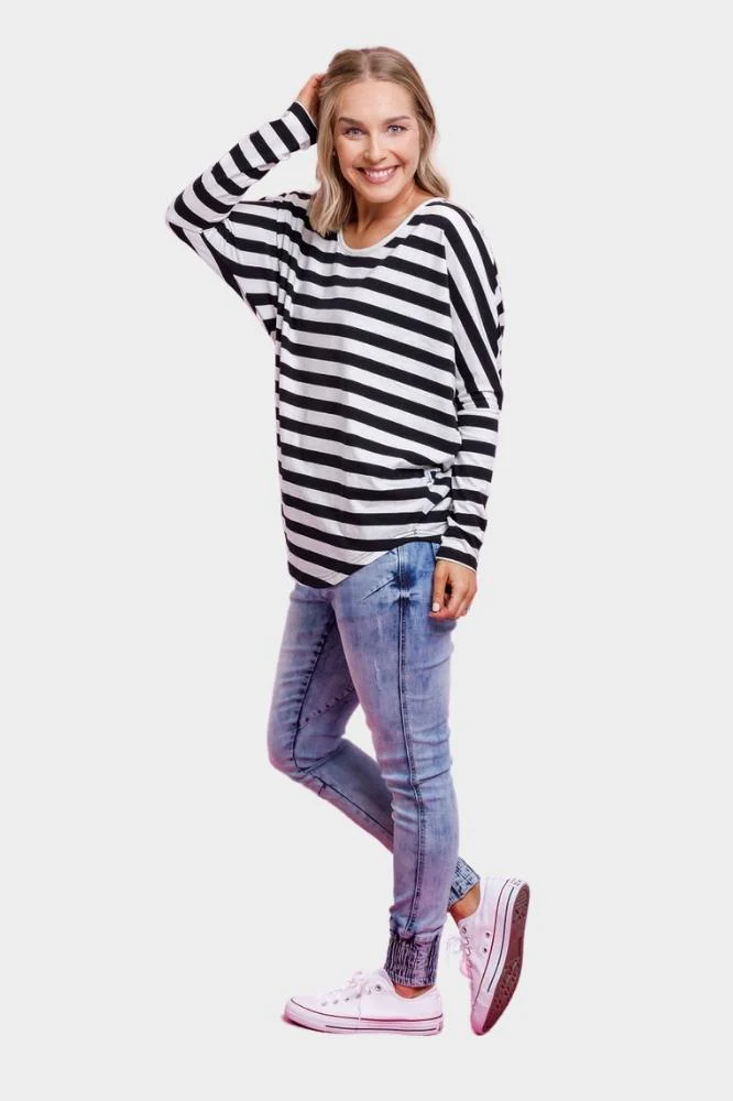 Home-Lee Batwing Tee - Black And White Stripe - Image 3
