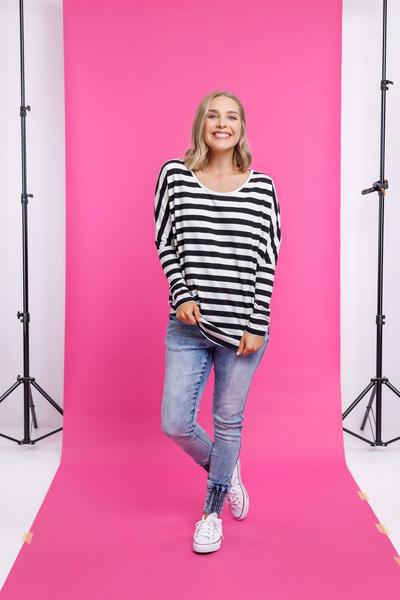 Home-Lee Batwing Tee - Black And White Stripe - Image 4