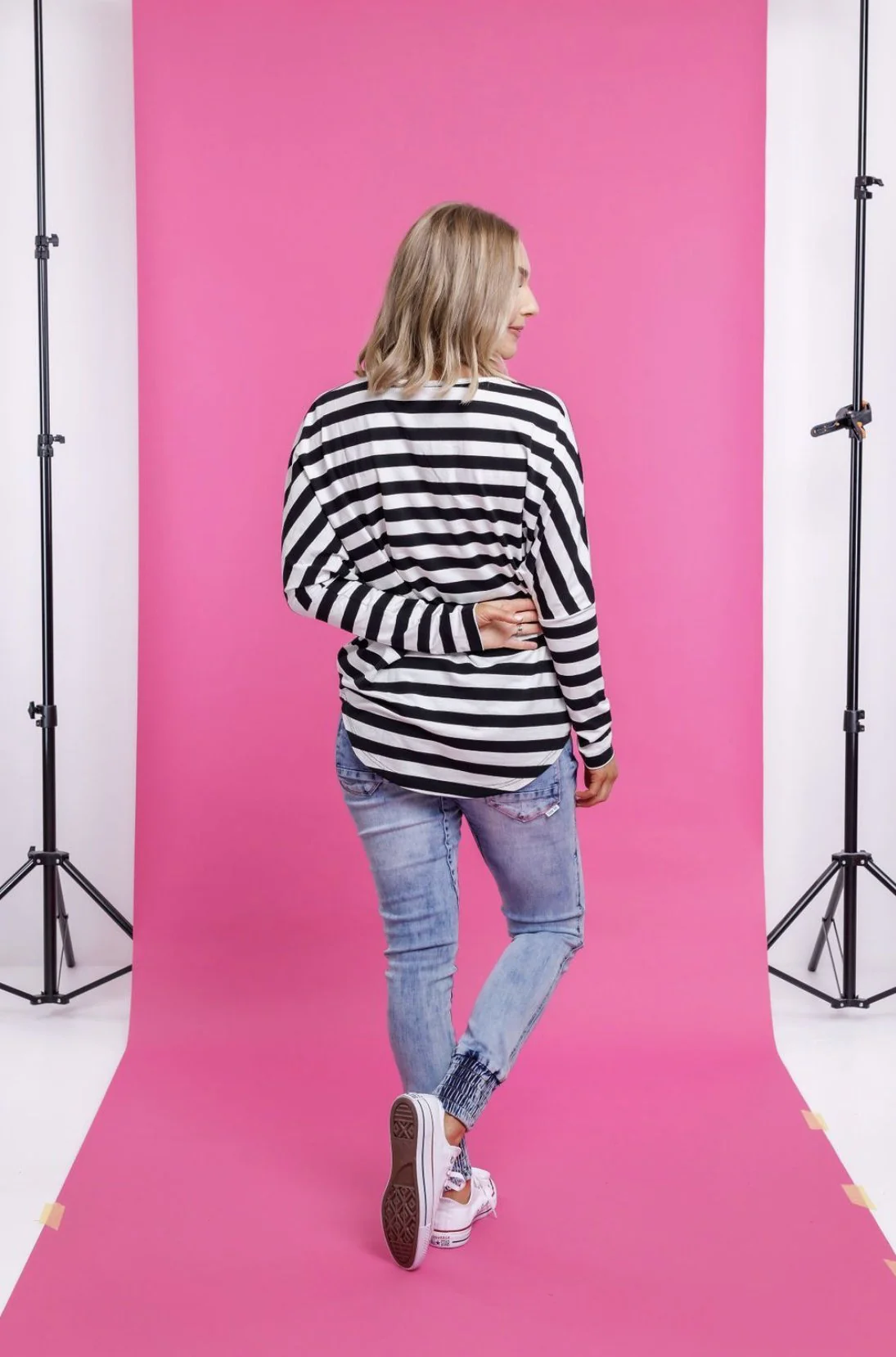 Home-Lee Batwing Tee - Black And White Stripe - Image 5