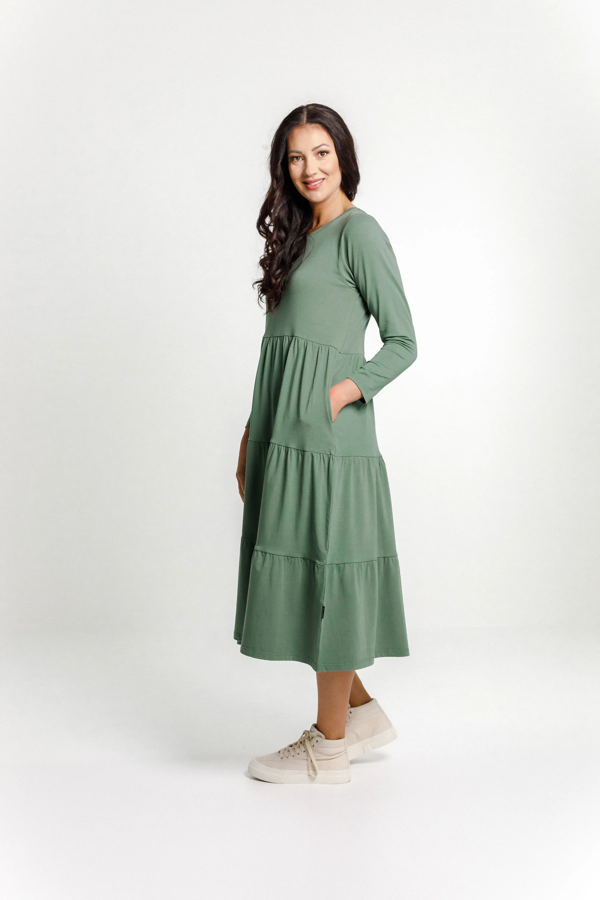 Home Lee Ellen Long Sleeve Kendall Dress- Moss - Image 3