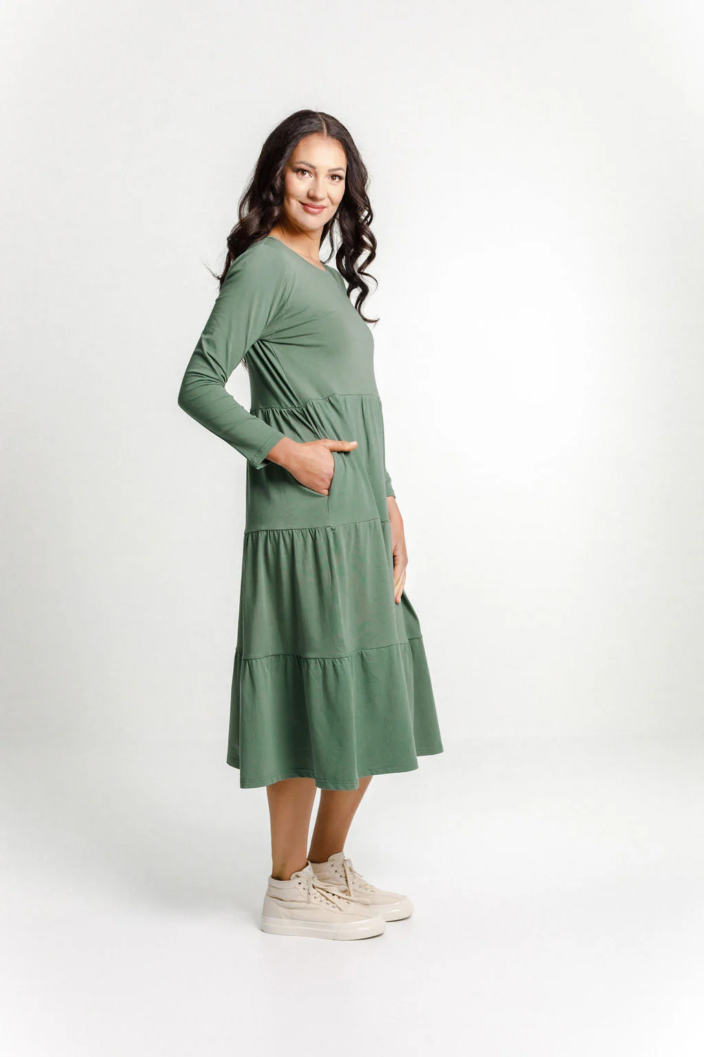 Home Lee Ellen Long Sleeve Kendall Dress- Moss - Image 6