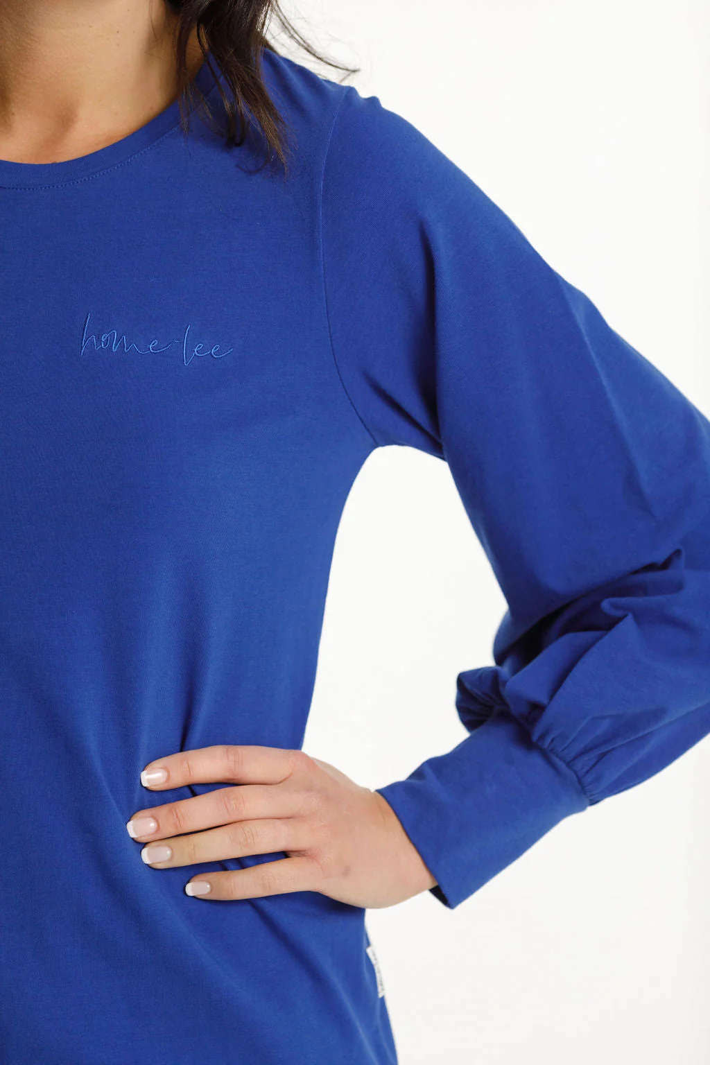 Home Lee Laylah Top Santorini Blue With Script