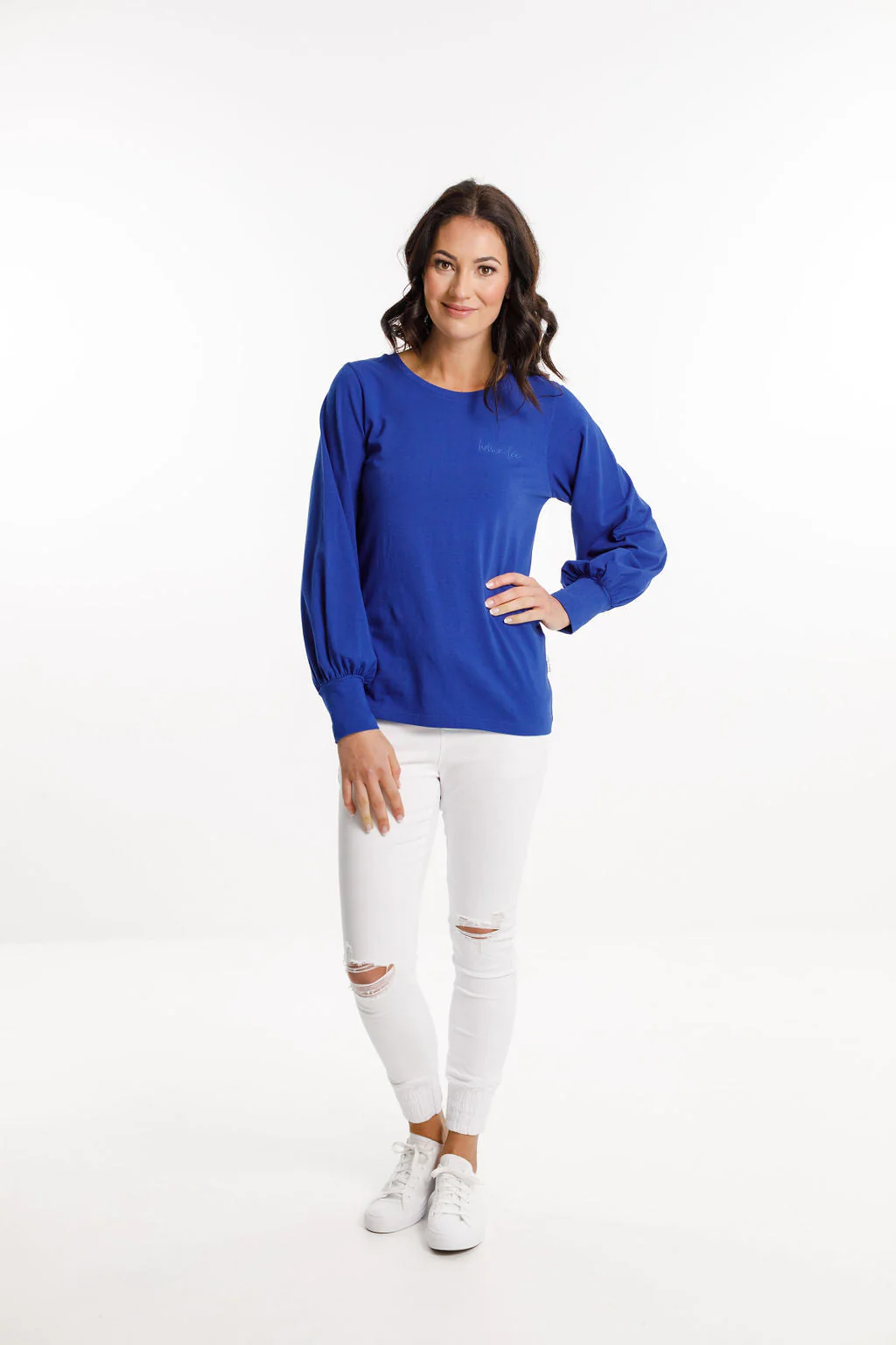 Home Lee Laylah Top Santorini Blue With Script - Image 2