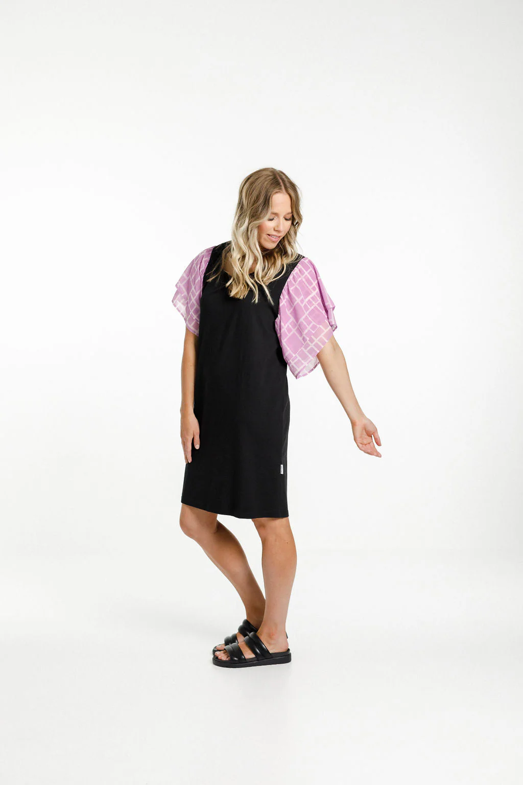 Home Lee Lola Dress Black with Pink Bloom
