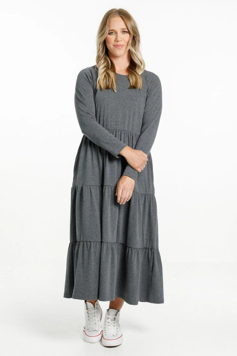 Home Lee Long Sleeve Kendall Dress- Charcoal