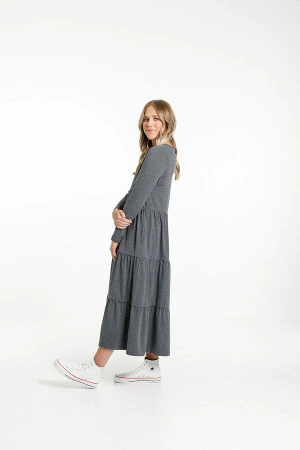 Home Lee Long Sleeve Kendall Dress- Charcoal - Image 2