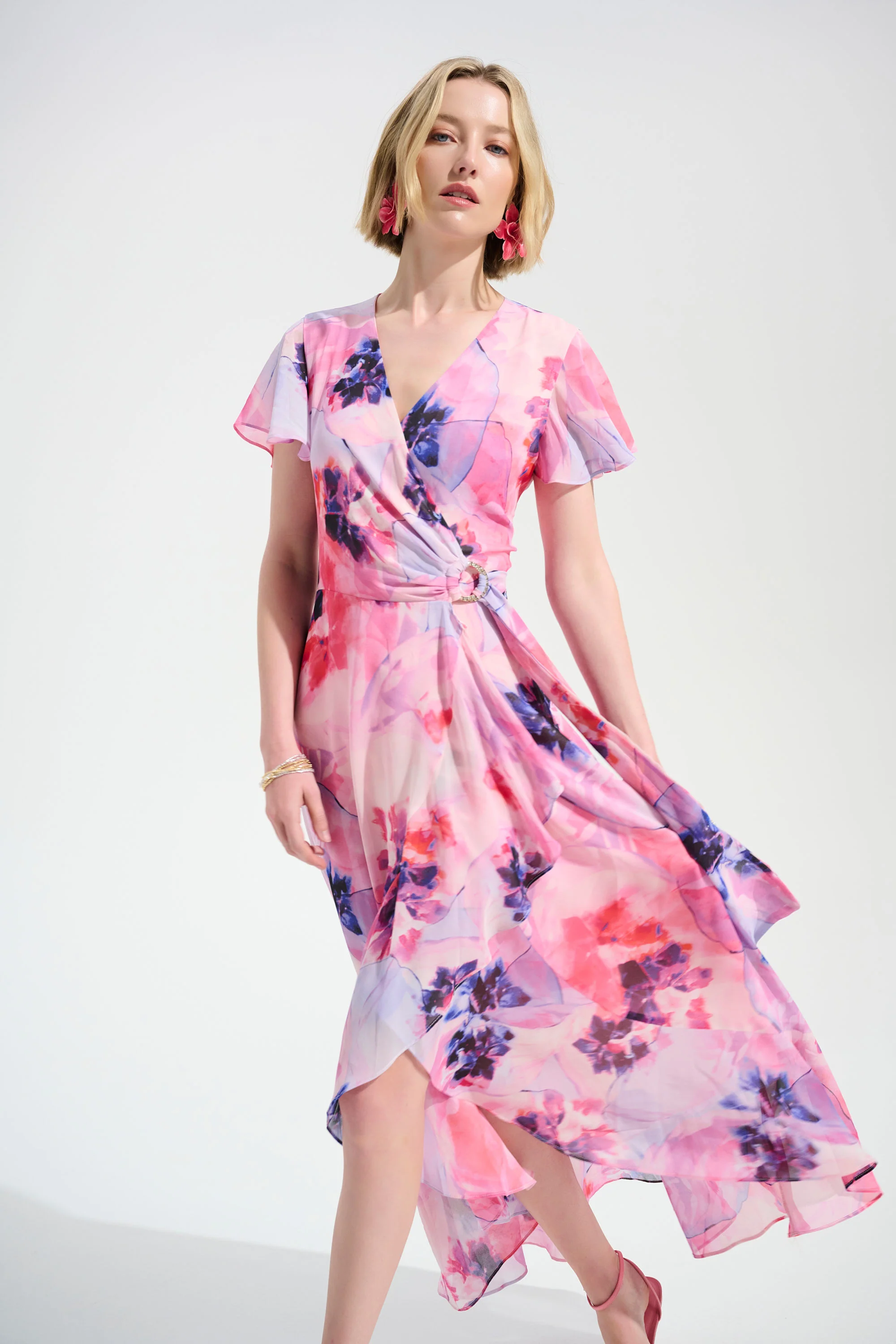Joseph Ribkoff Chiffon Wrap Dress - Pink