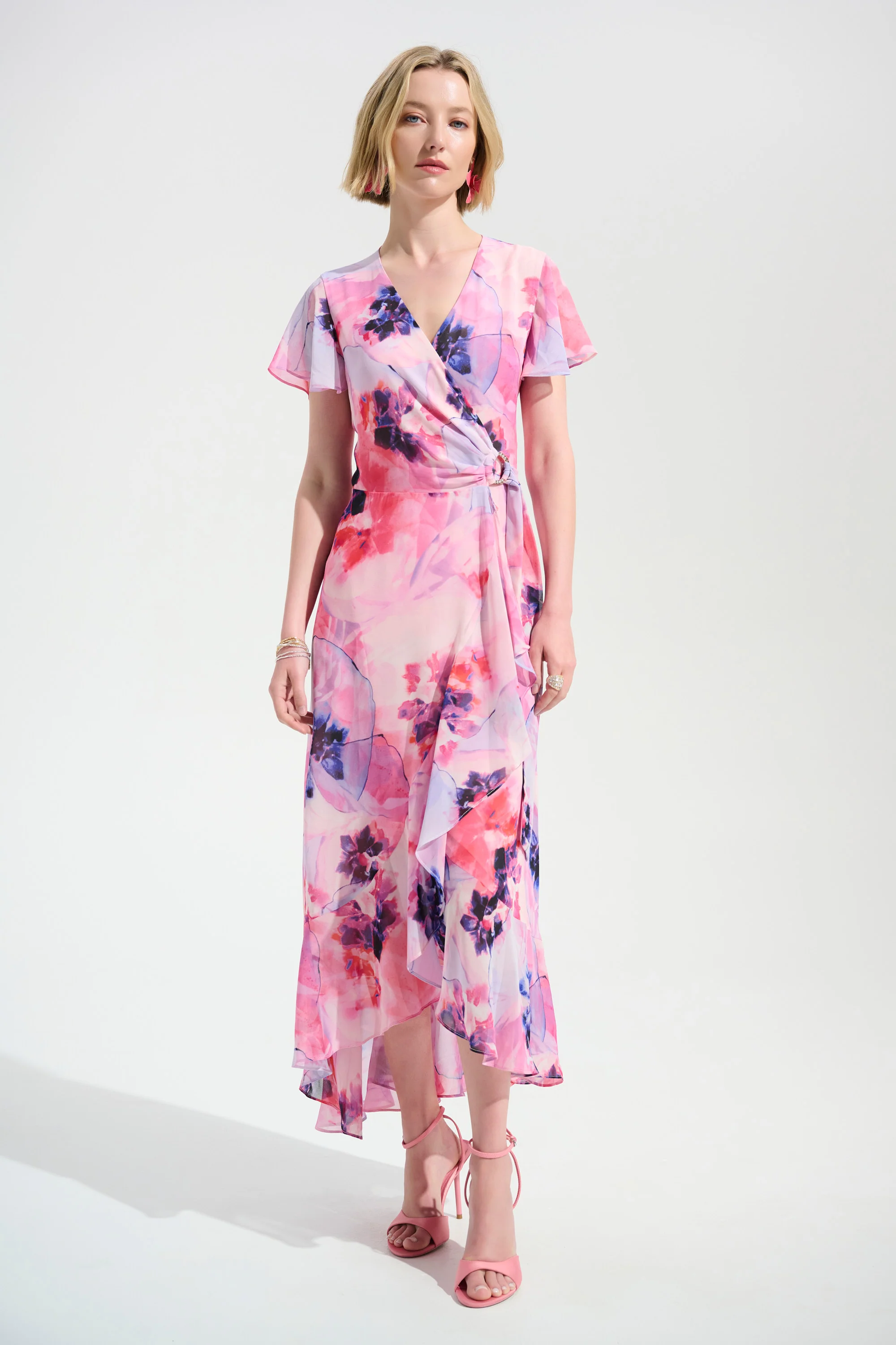 Joseph Ribkoff Chiffon Wrap Dress - Pink - Image 2
