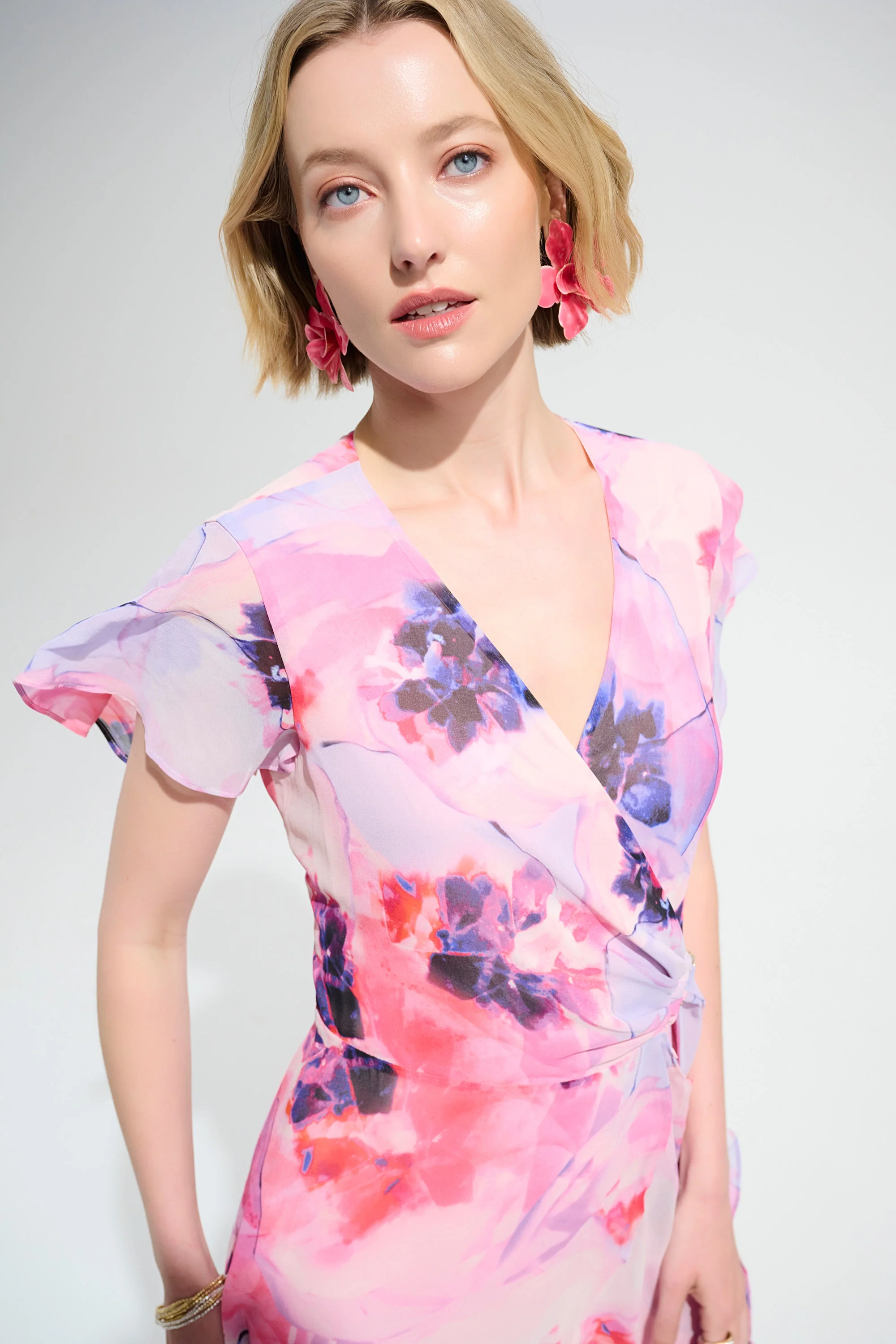 Joseph Ribkoff Chiffon Wrap Dress - Pink - Image 4
