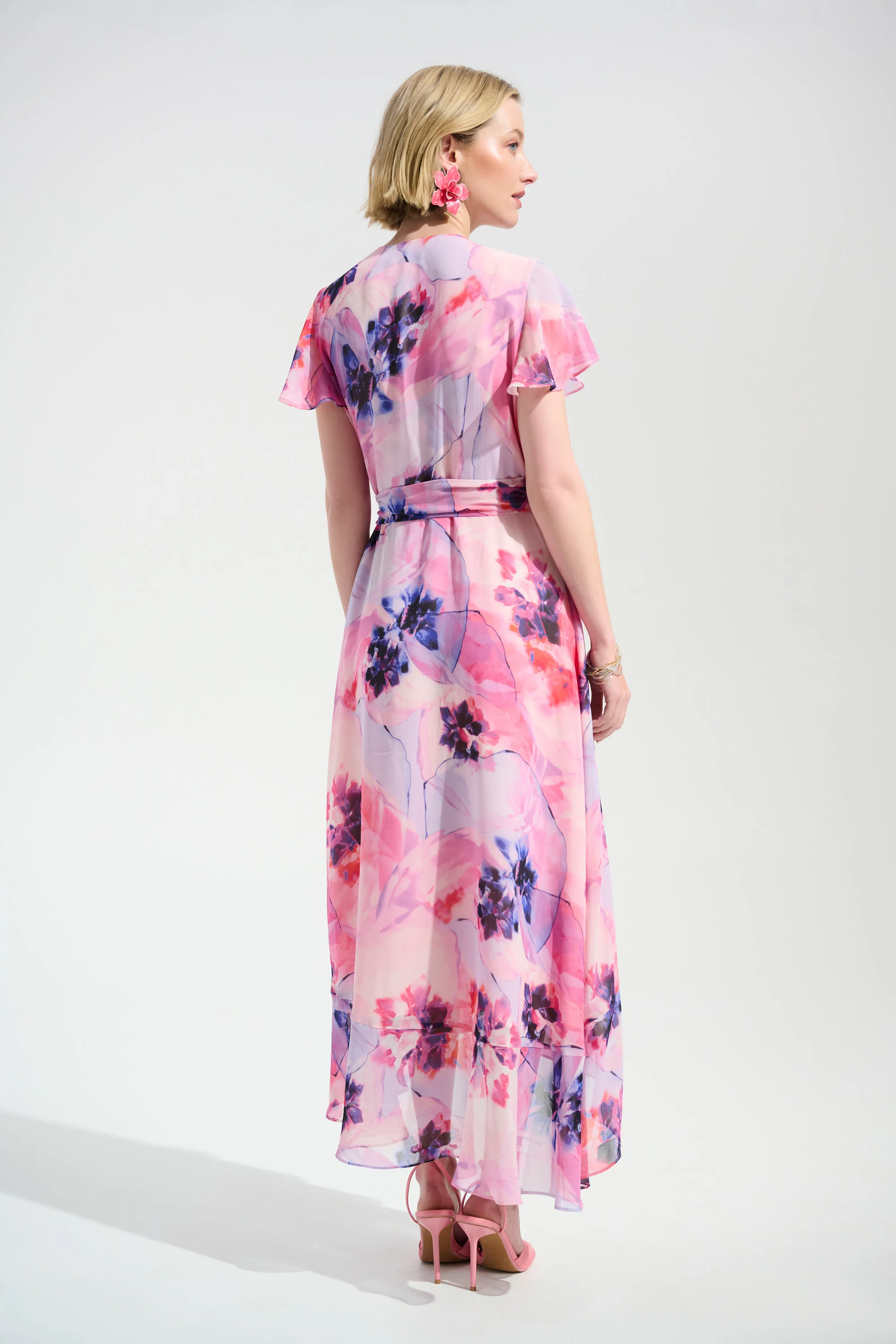 Joseph Ribkoff Chiffon Wrap Dress - Pink - Image 5