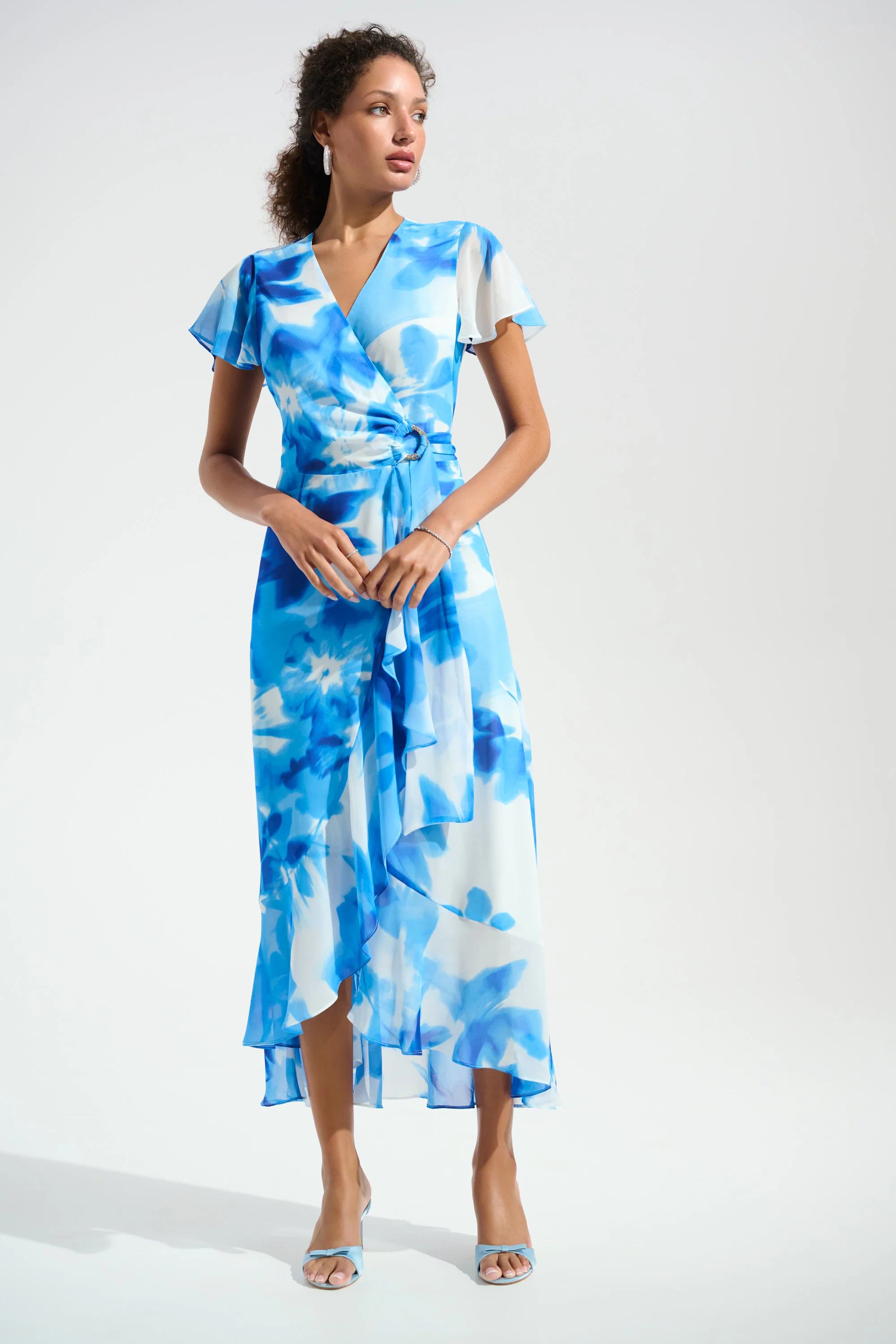 Joseph Ribkoff Chiffon Wrap Dress - Vanilla Blue - Image 2