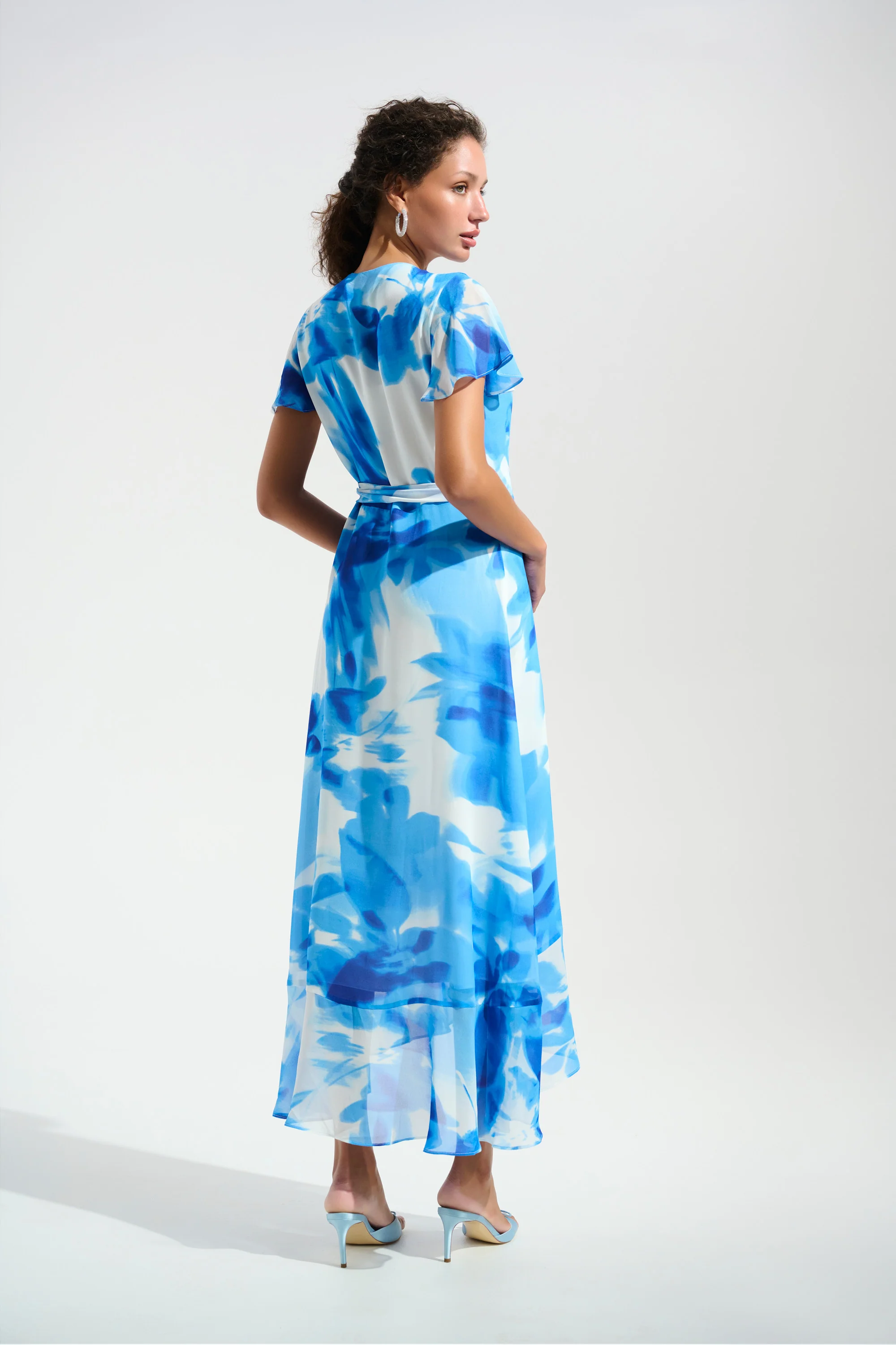 Joseph Ribkoff Chiffon Wrap Dress - Vanilla Blue - Image 5