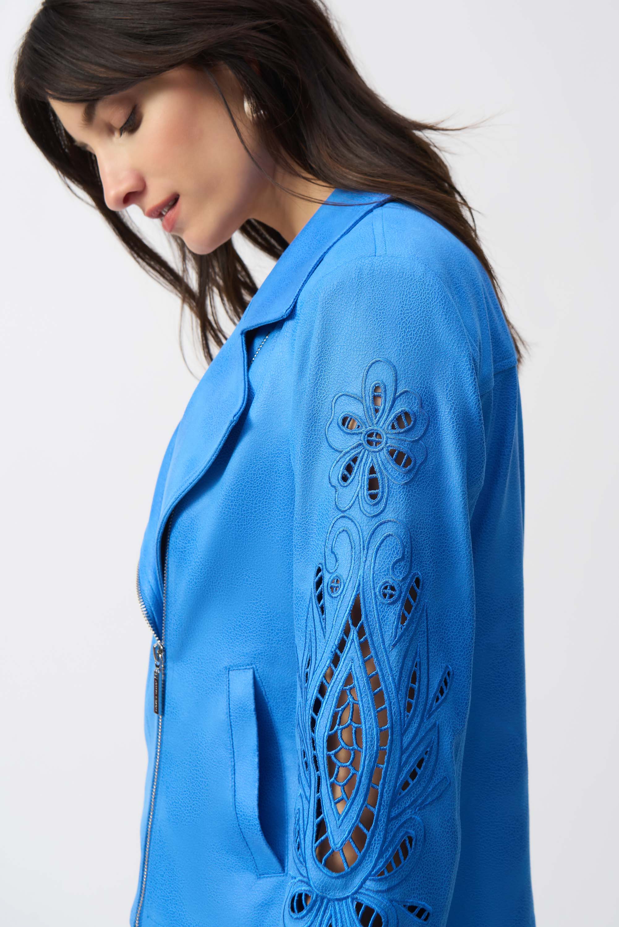 Joseph Ribkoff Foiled Faux-Suede Moto Jacket - Image 2