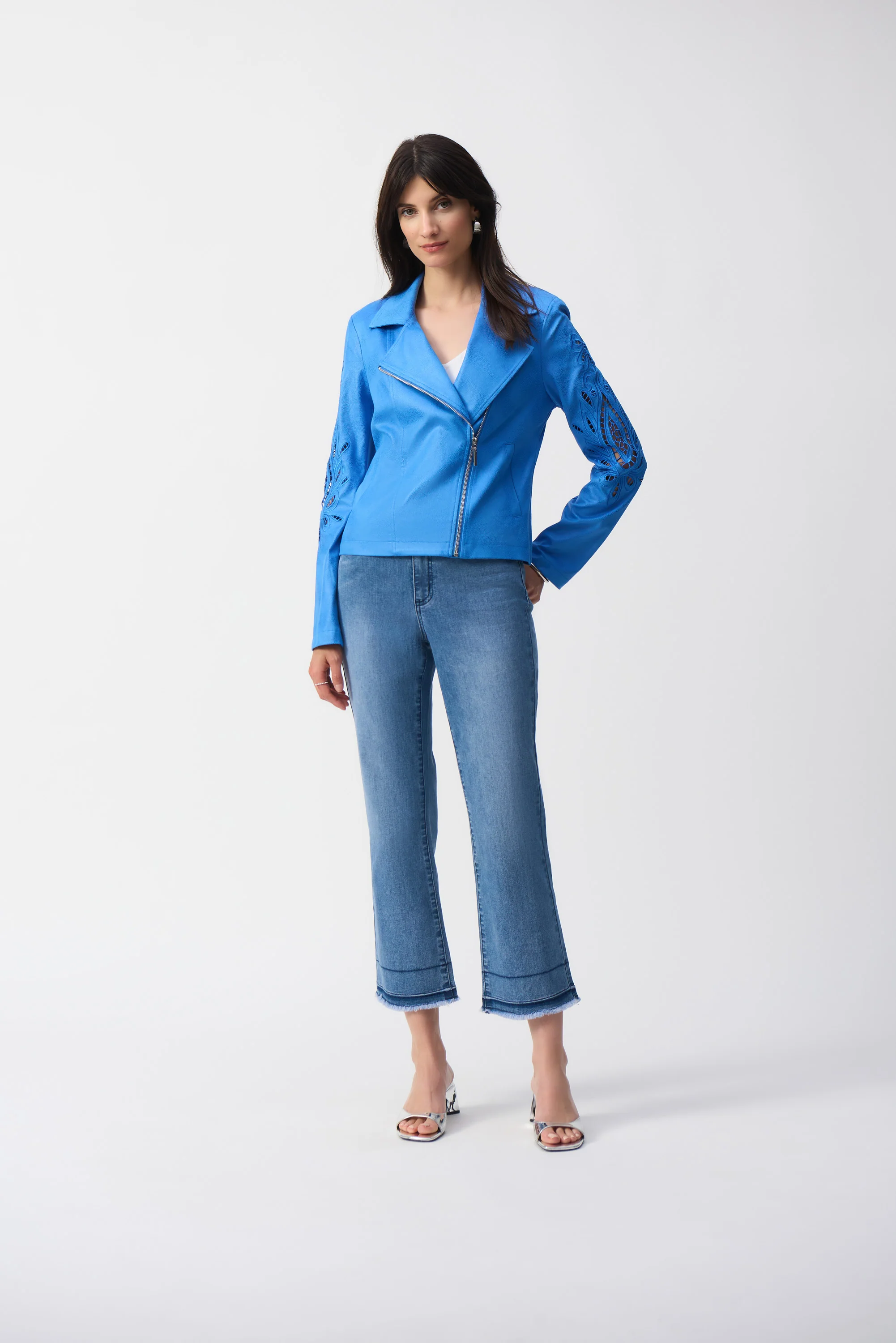 Joseph Ribkoff Foiled Faux-Suede Moto Jacket - Image 6