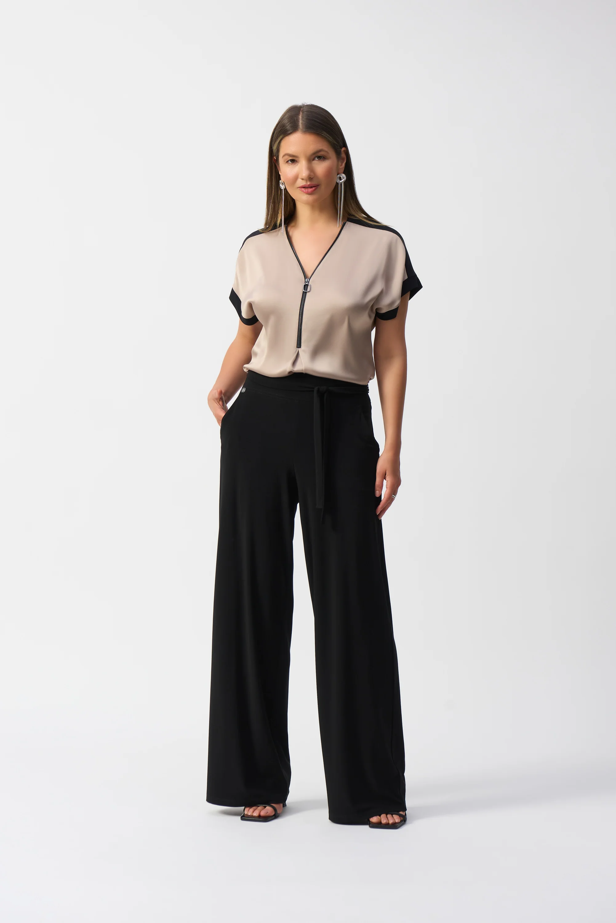 Joseph Ribkoff Knit Wide Leg Pants with Sash - Image 3
