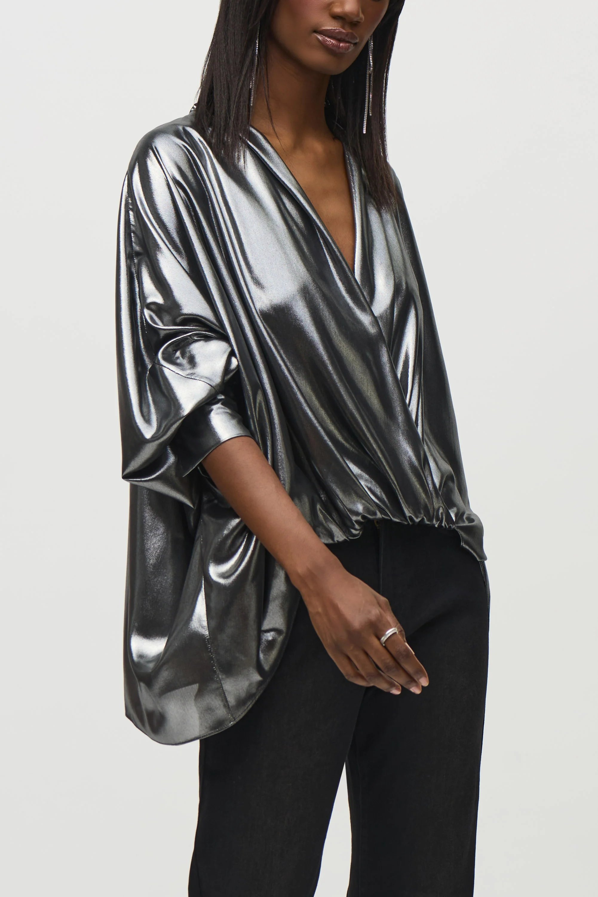 Joseph Ribkoff Metallic Wrap Top - Image 3