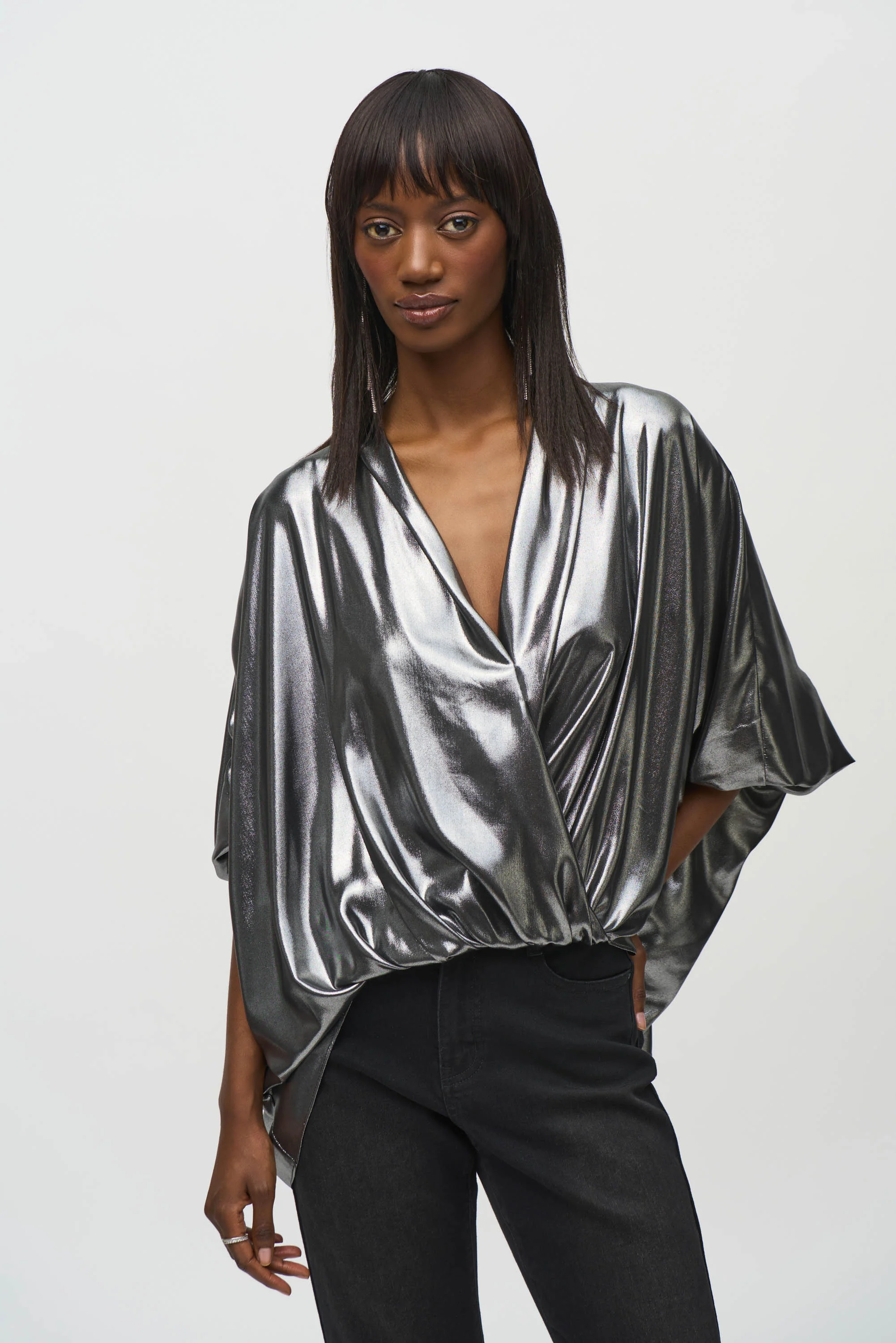 Joseph Ribkoff Metallic Wrap Top - Image 4