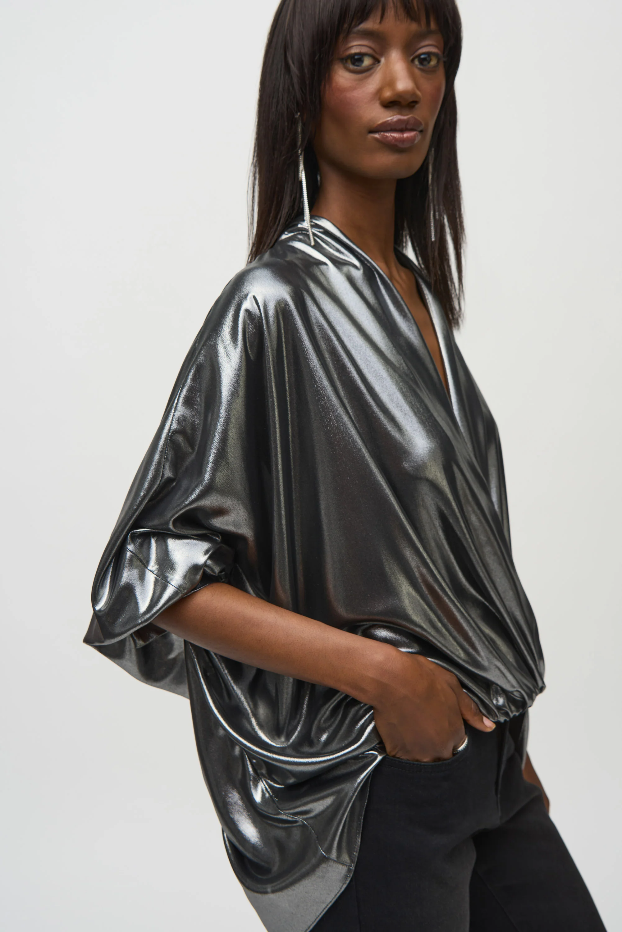 Joseph Ribkoff Metallic Wrap Top - Image 6
