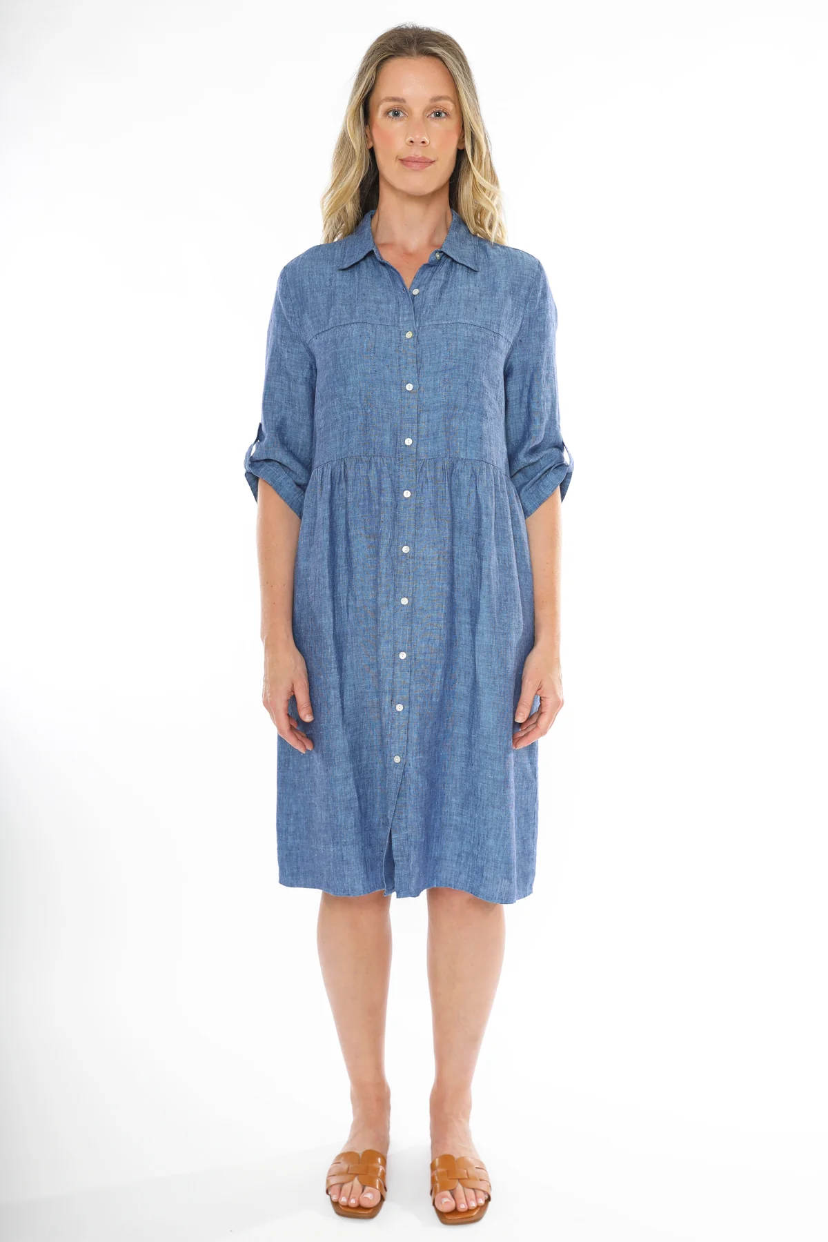 Jump 2 Pkt Linen Dress - Chambray - Image 2