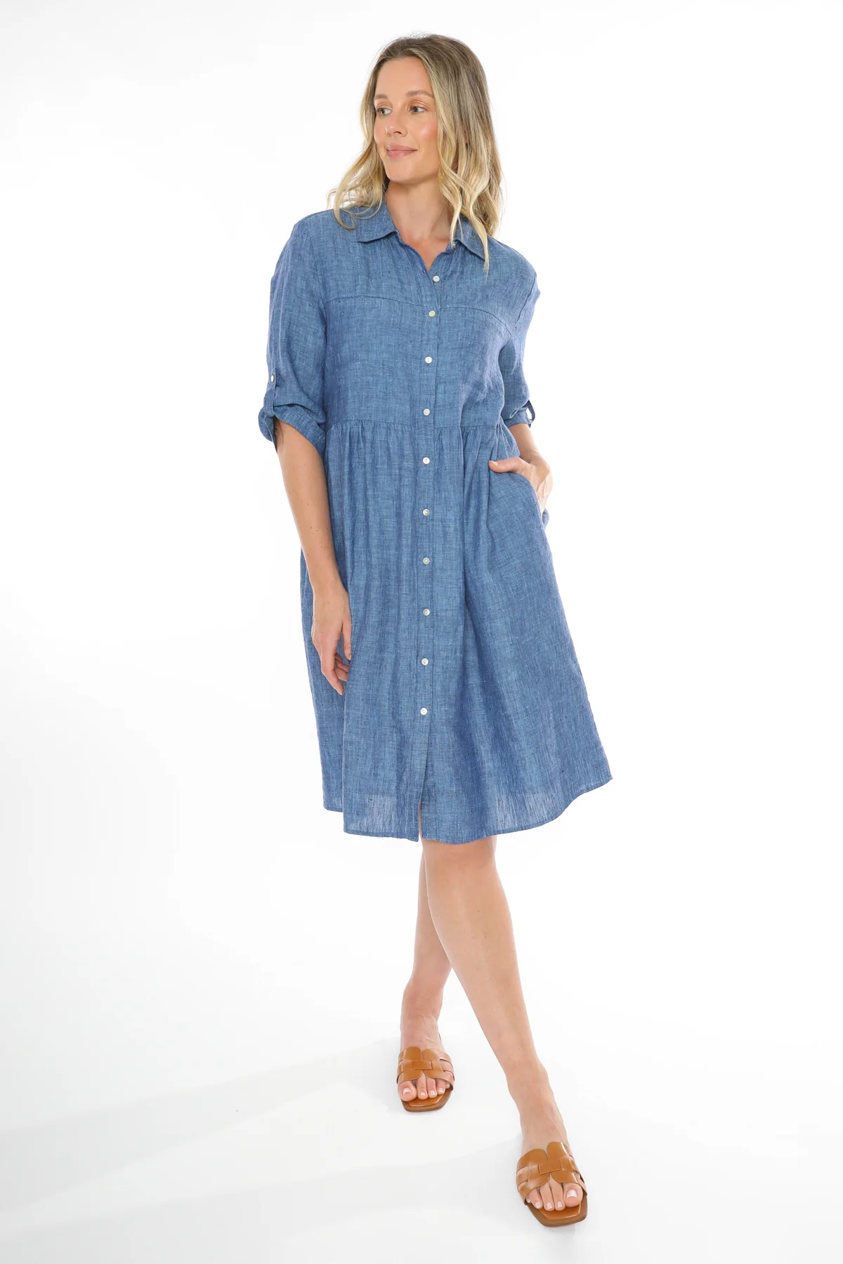 Jump 2 Pkt Linen Dress - Chambray - Image 4