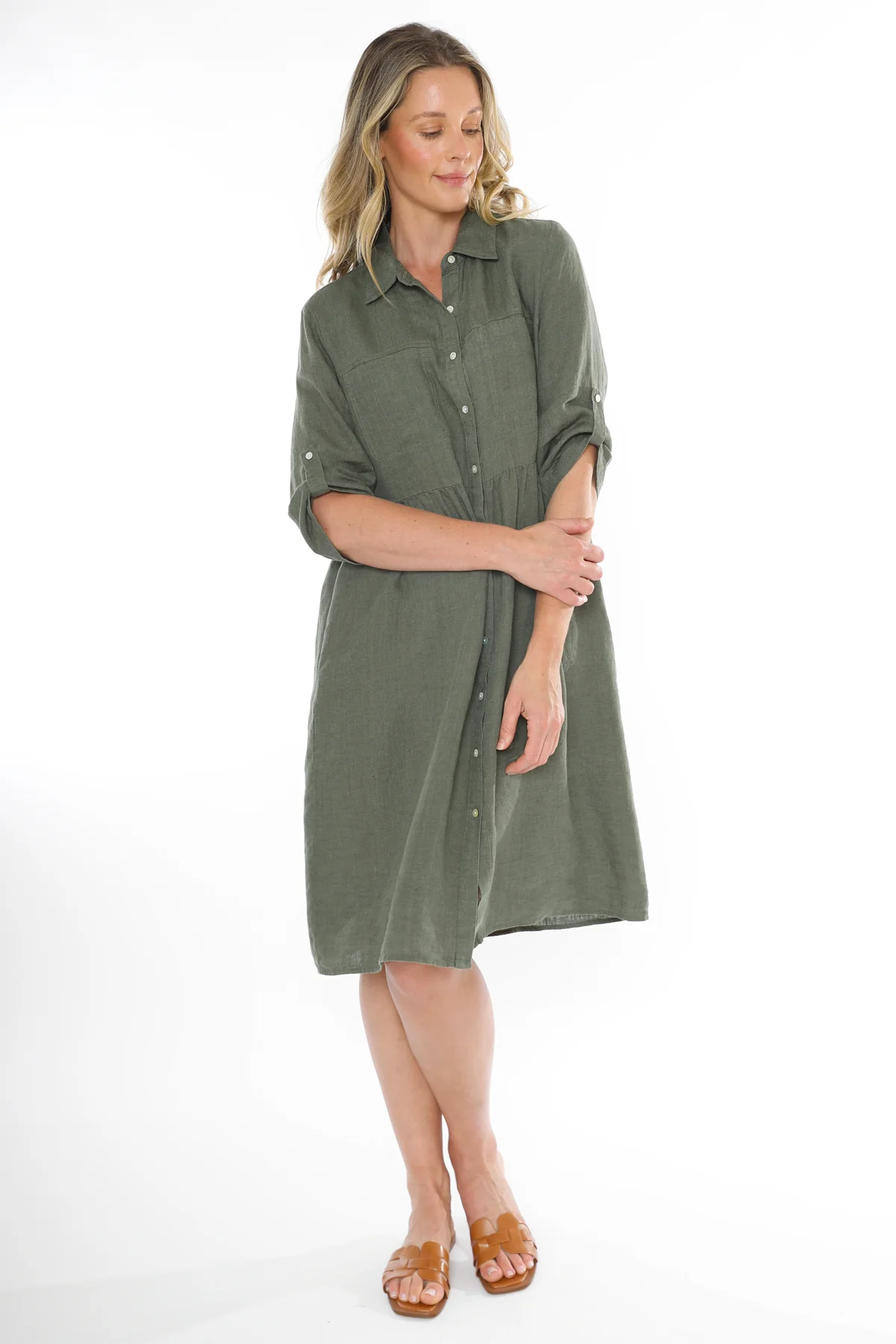 Jump 2 Pocket Linen Dress -Juniper - Image 2