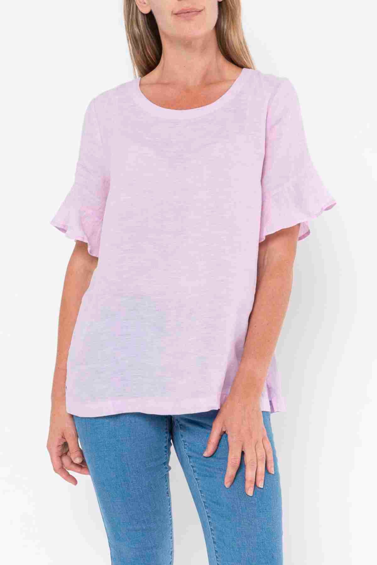 Jump Flounce Sleeve Linen Top - Lilac