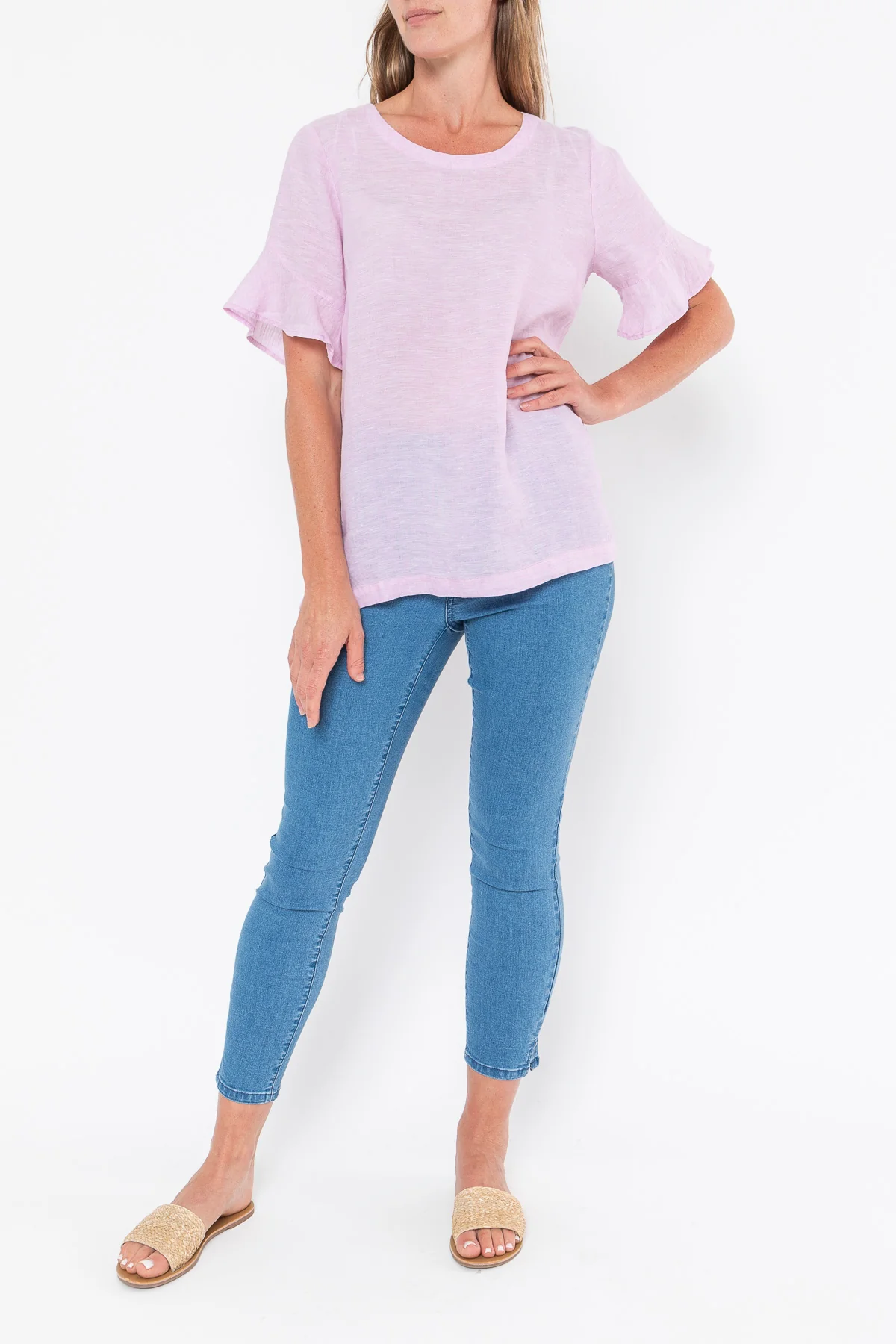 Jump Flounce Sleeve Linen Top - Lilac - Image 2
