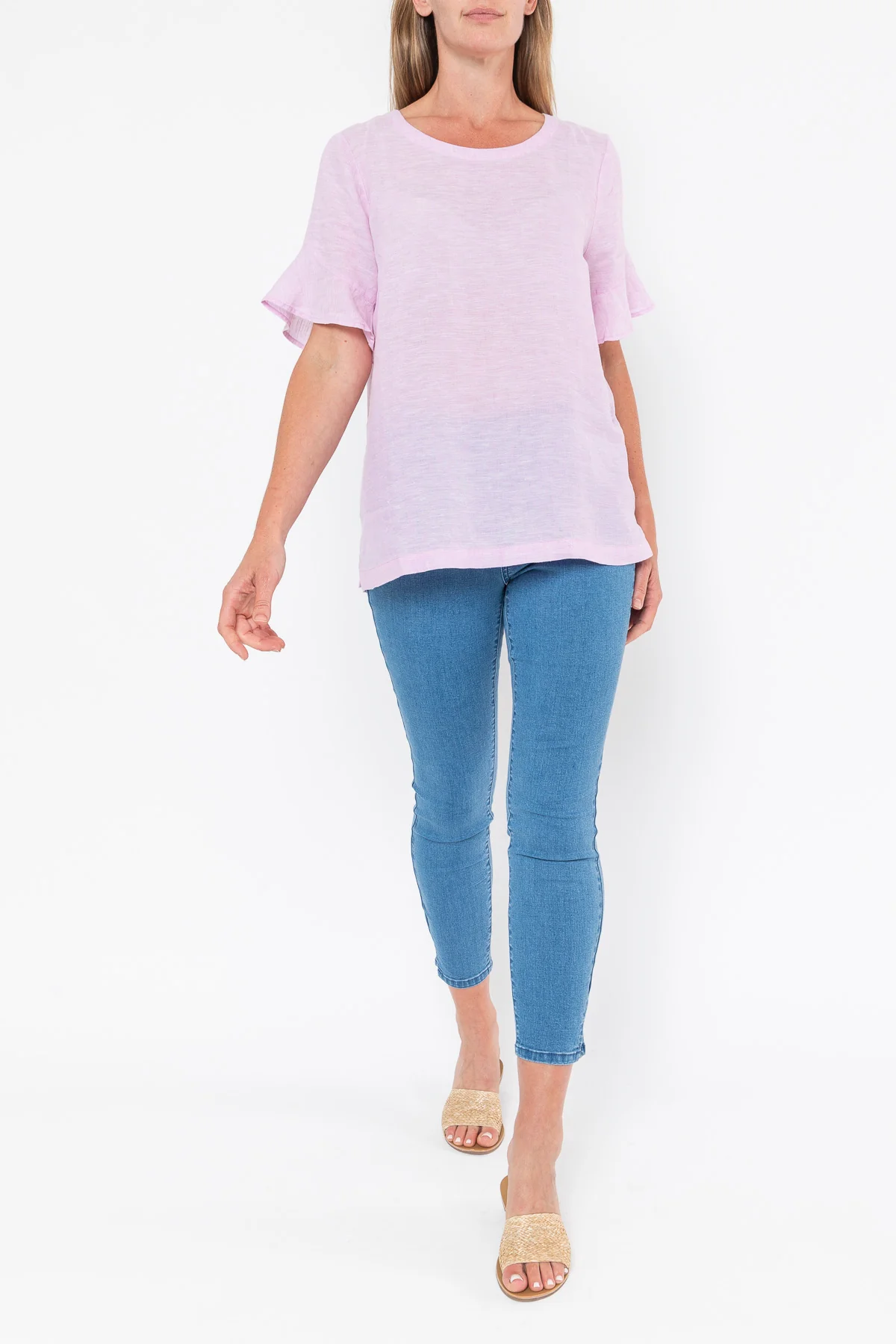 Jump Flounce Sleeve Linen Top - Lilac - Image 4
