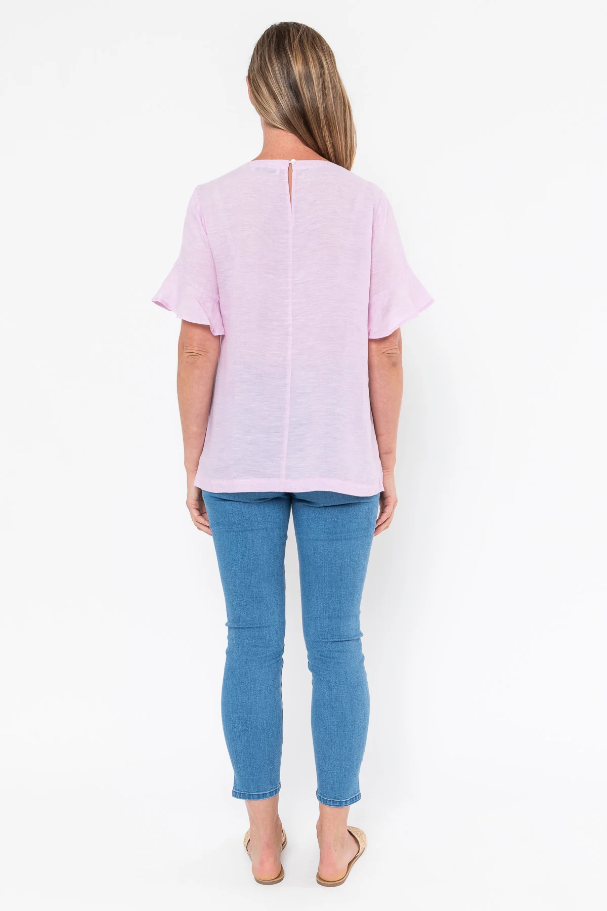 Jump Flounce Sleeve Linen Top - Lilac - Image 6
