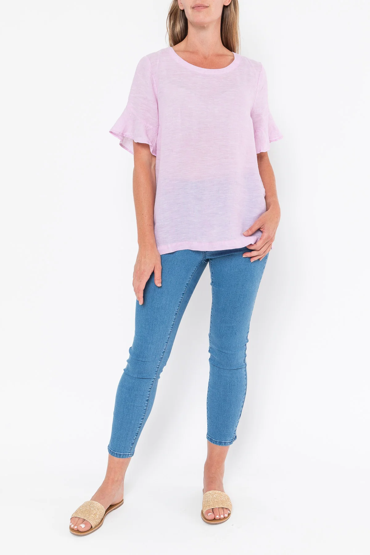 Jump Flounce Sleeve Linen Top - Lilac - Image 8