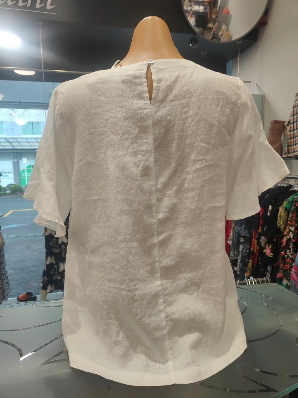 Jump Flounce Sleeve Linen Top - White - Image 2