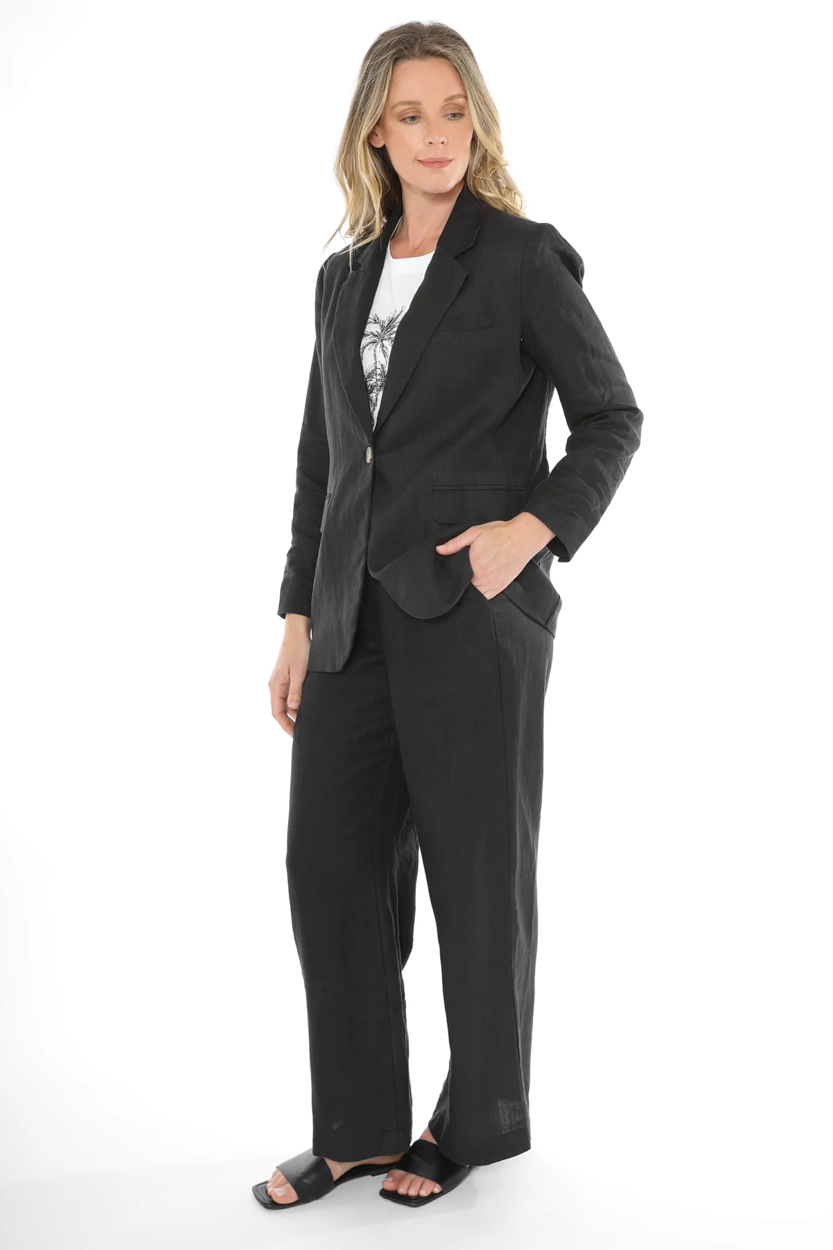 Jump Linen Blazer - Black - Image 3