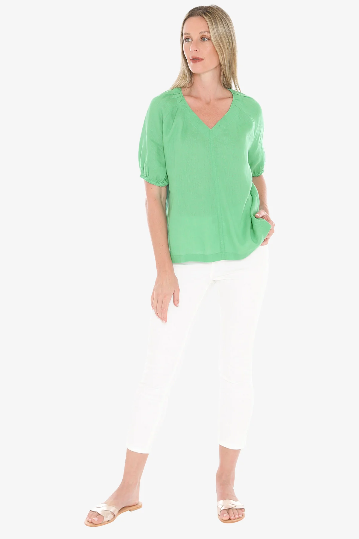 Jump Ruched V-Neck Top - Apple - Image 7