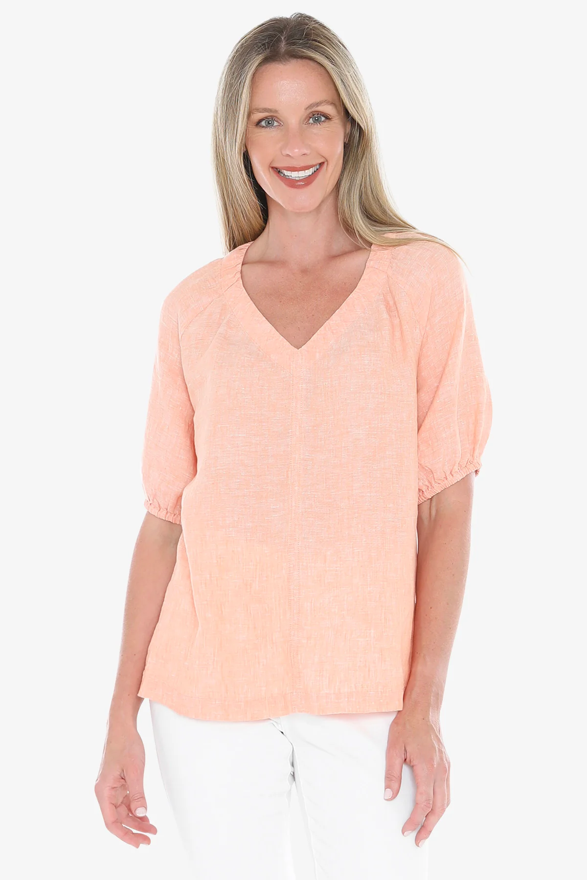 Jump Ruched V-Neck Top - Sunset