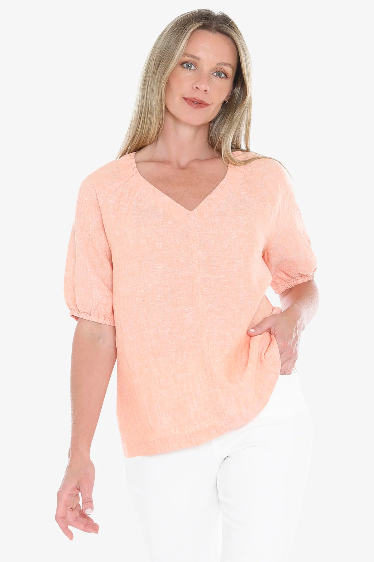 Jump Ruched V-Neck Top - Sunset - Image 3