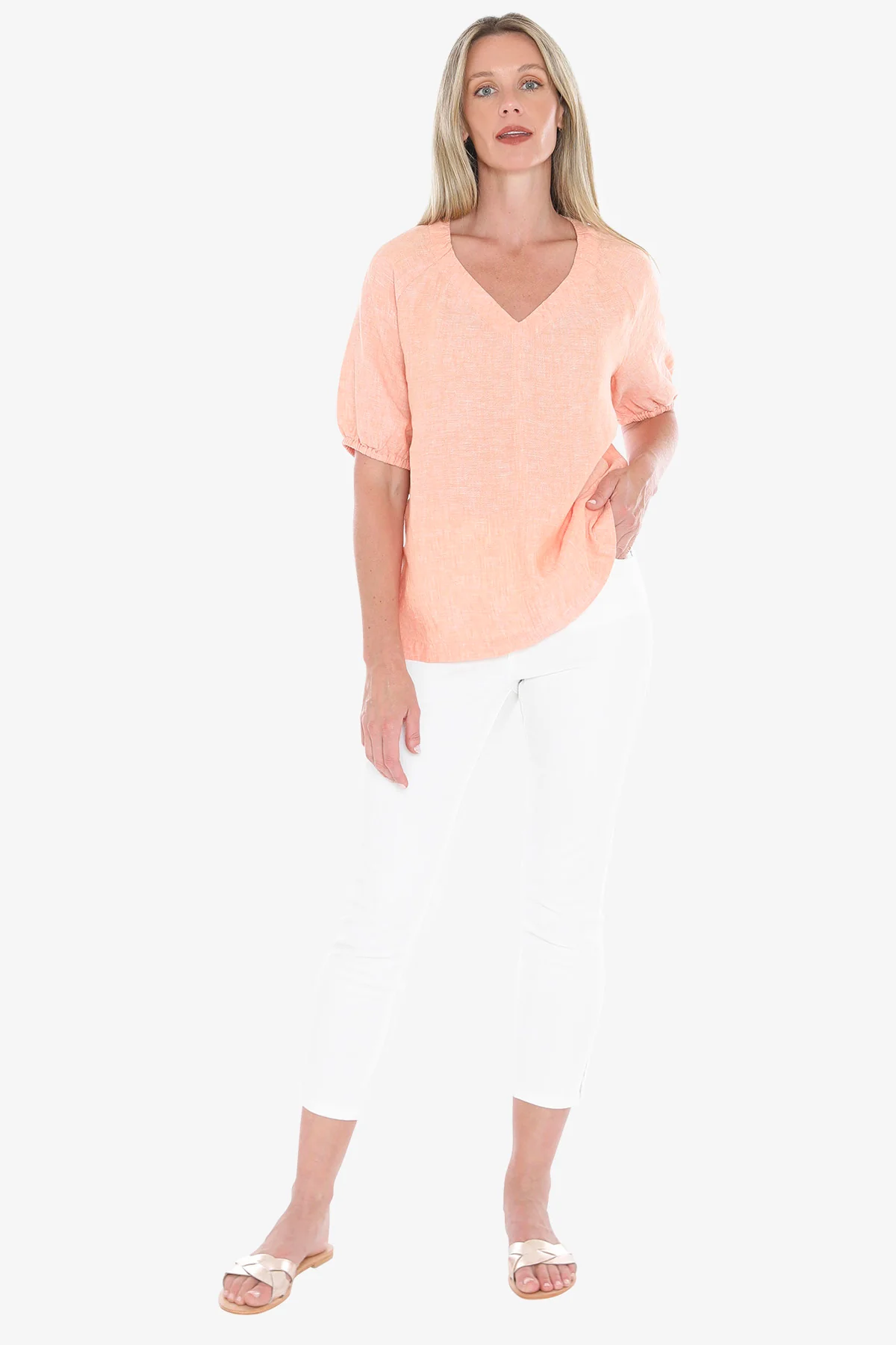 Jump Ruched V-Neck Top - Sunset - Image 7