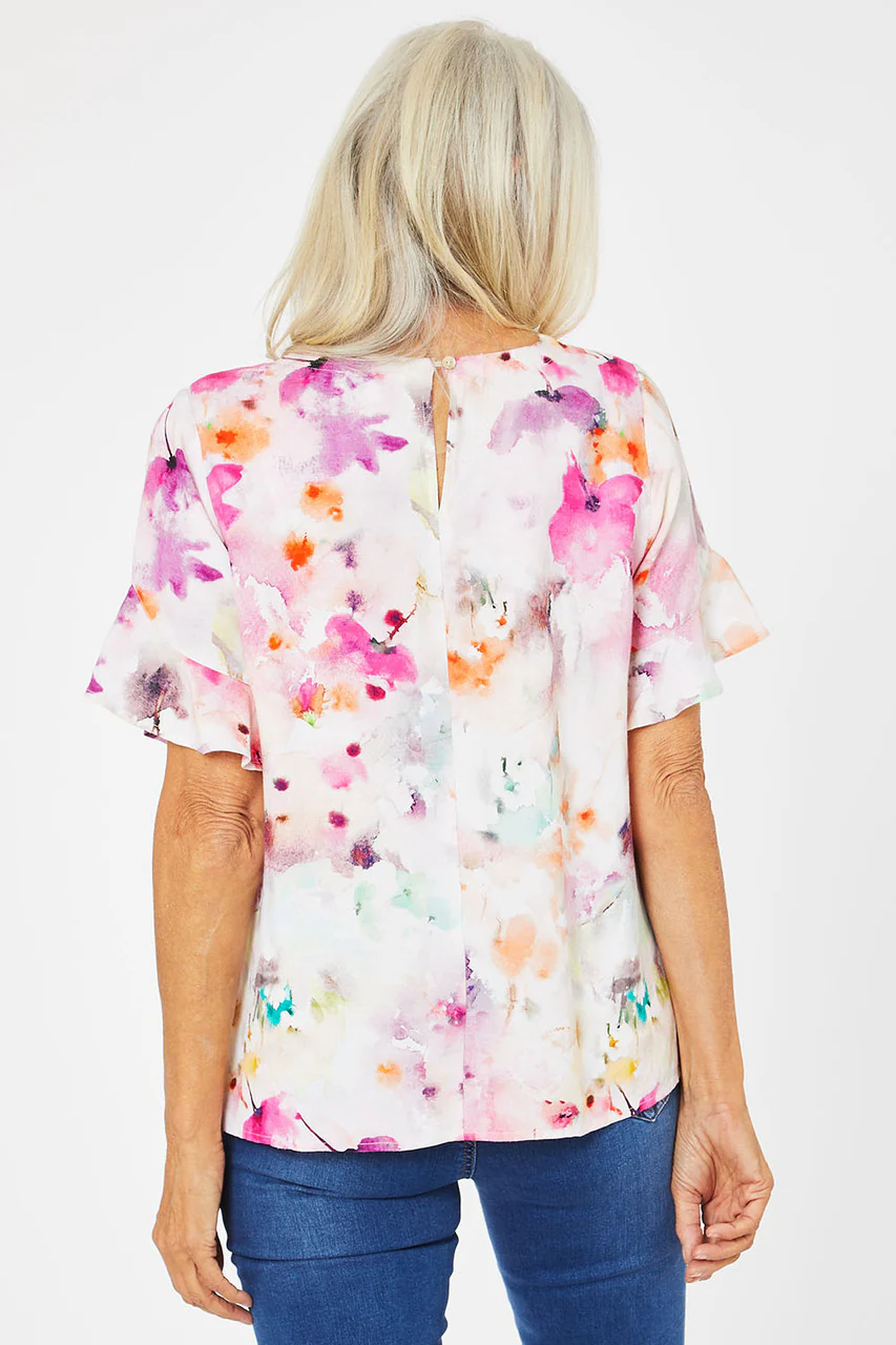 Jump Watercolour Floral Frill Sleeve Top - Image 3