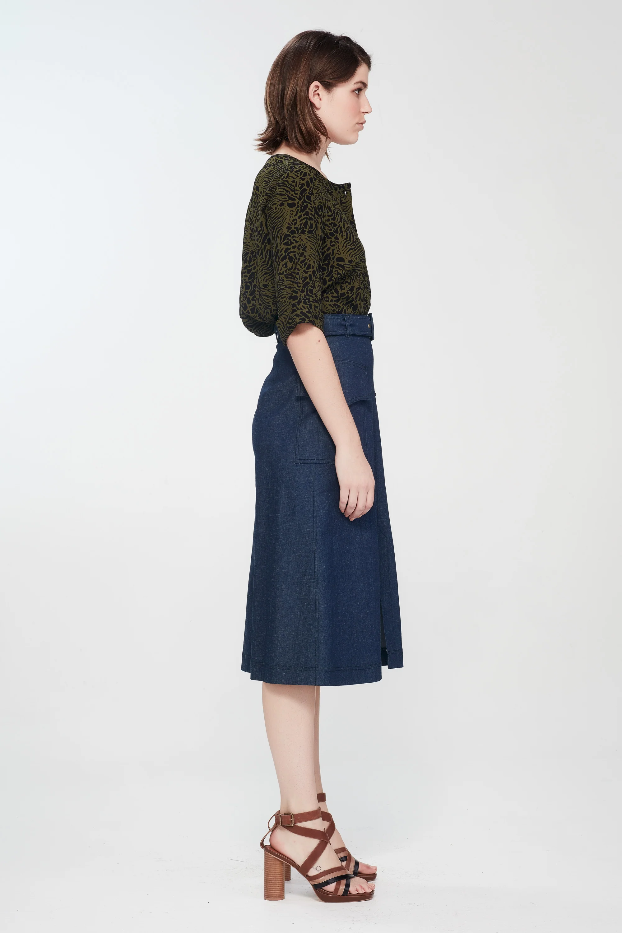 Kate Sylvester Chambray Belted Skirt - Image 3