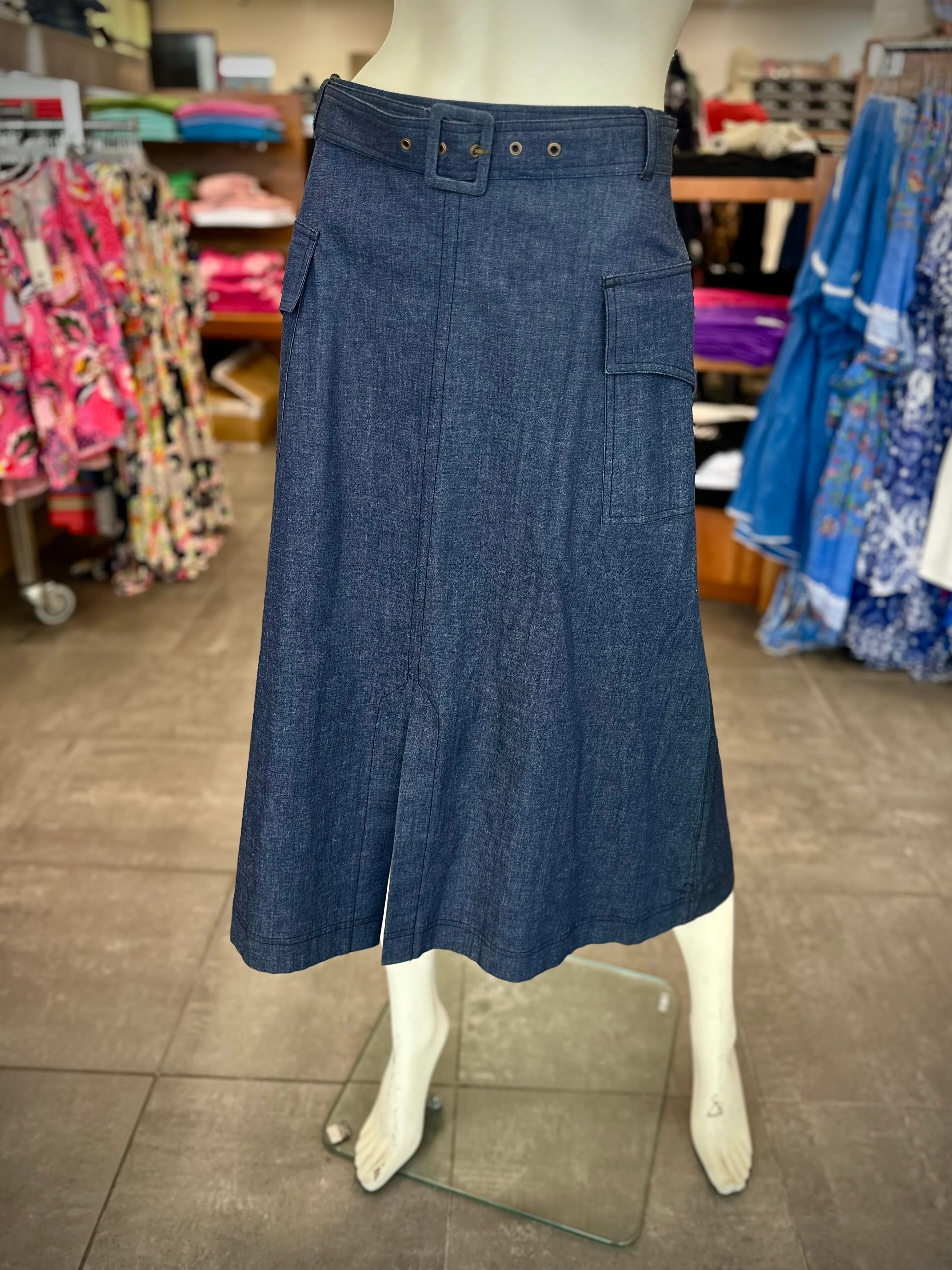 Kate Sylvester Chambray Belted Skirt - Image 4